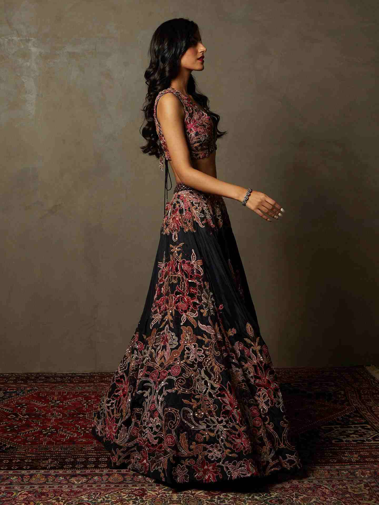 Black & Multi Adenia Lehenga Set