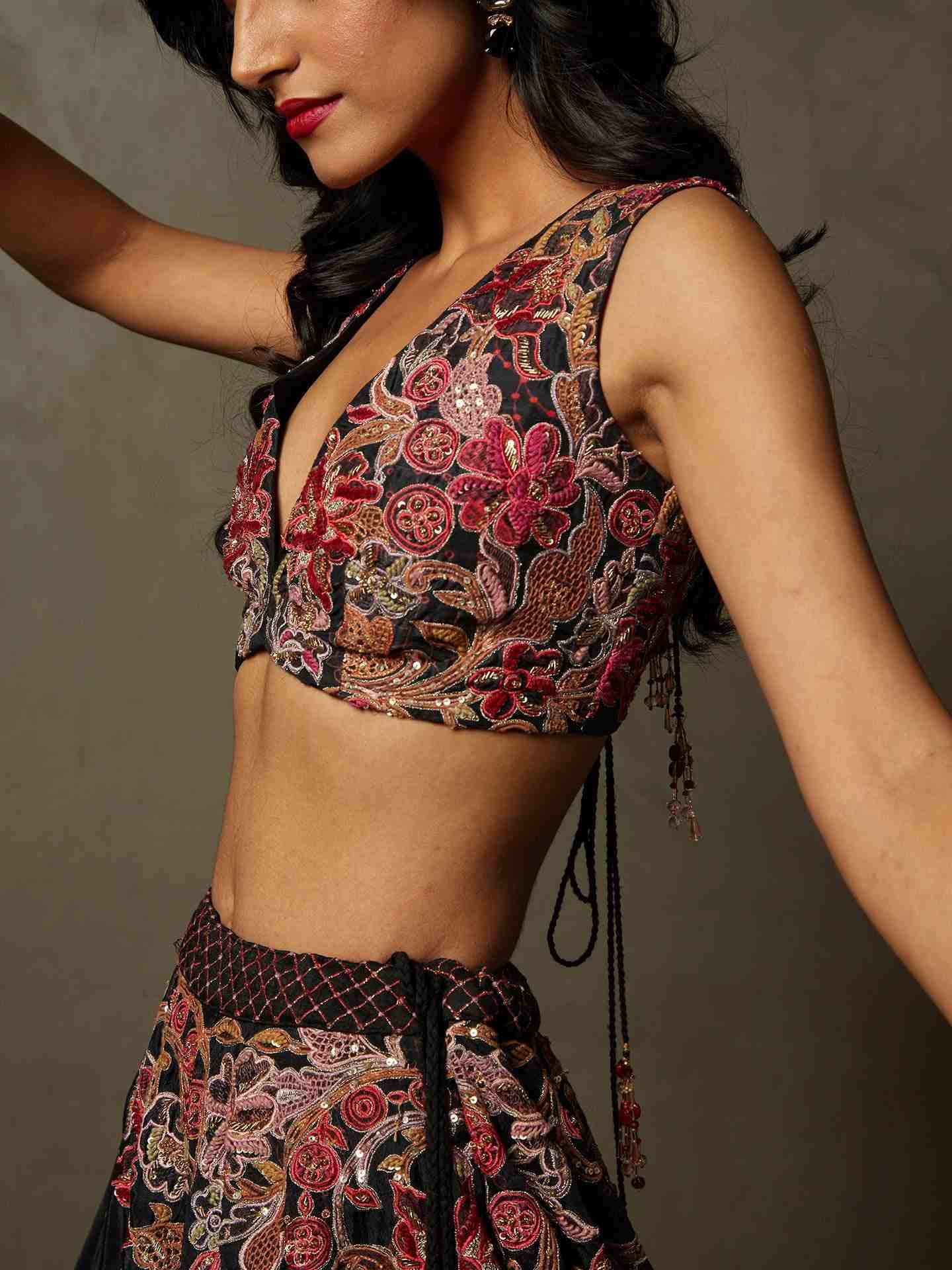 Black & Multi Adenia Lehenga Set