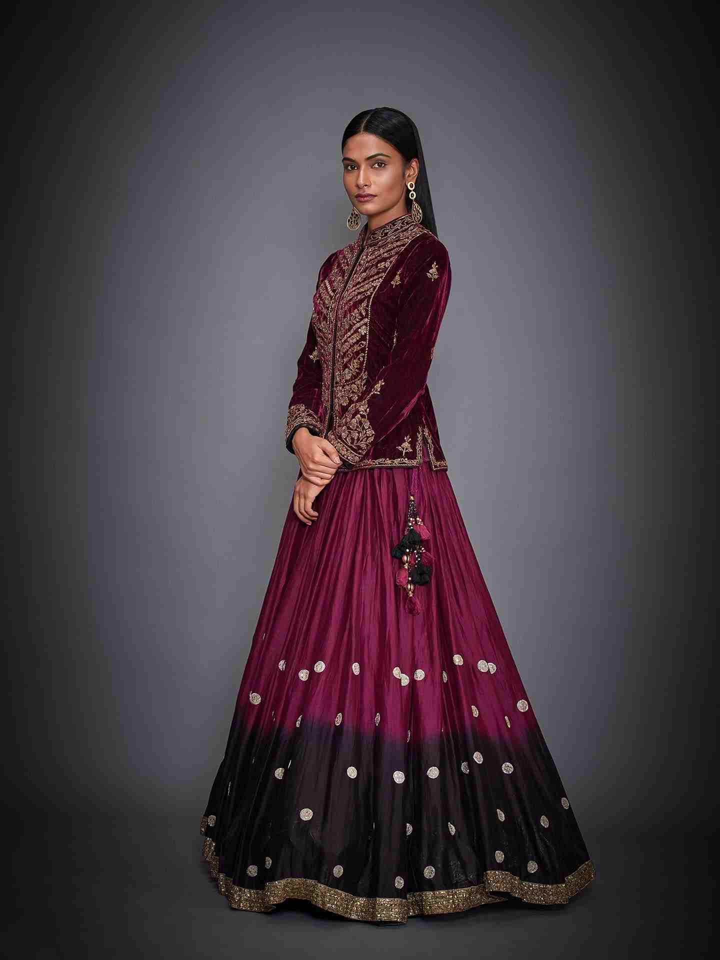 Burgundy & Black Baroque Lehenga Set