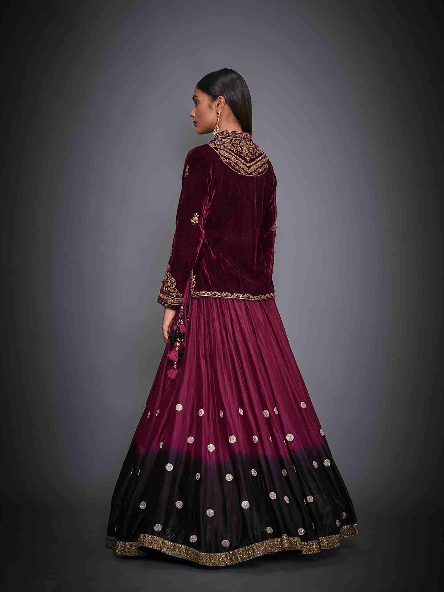 Burgundy & Black Baroque Lehenga Set