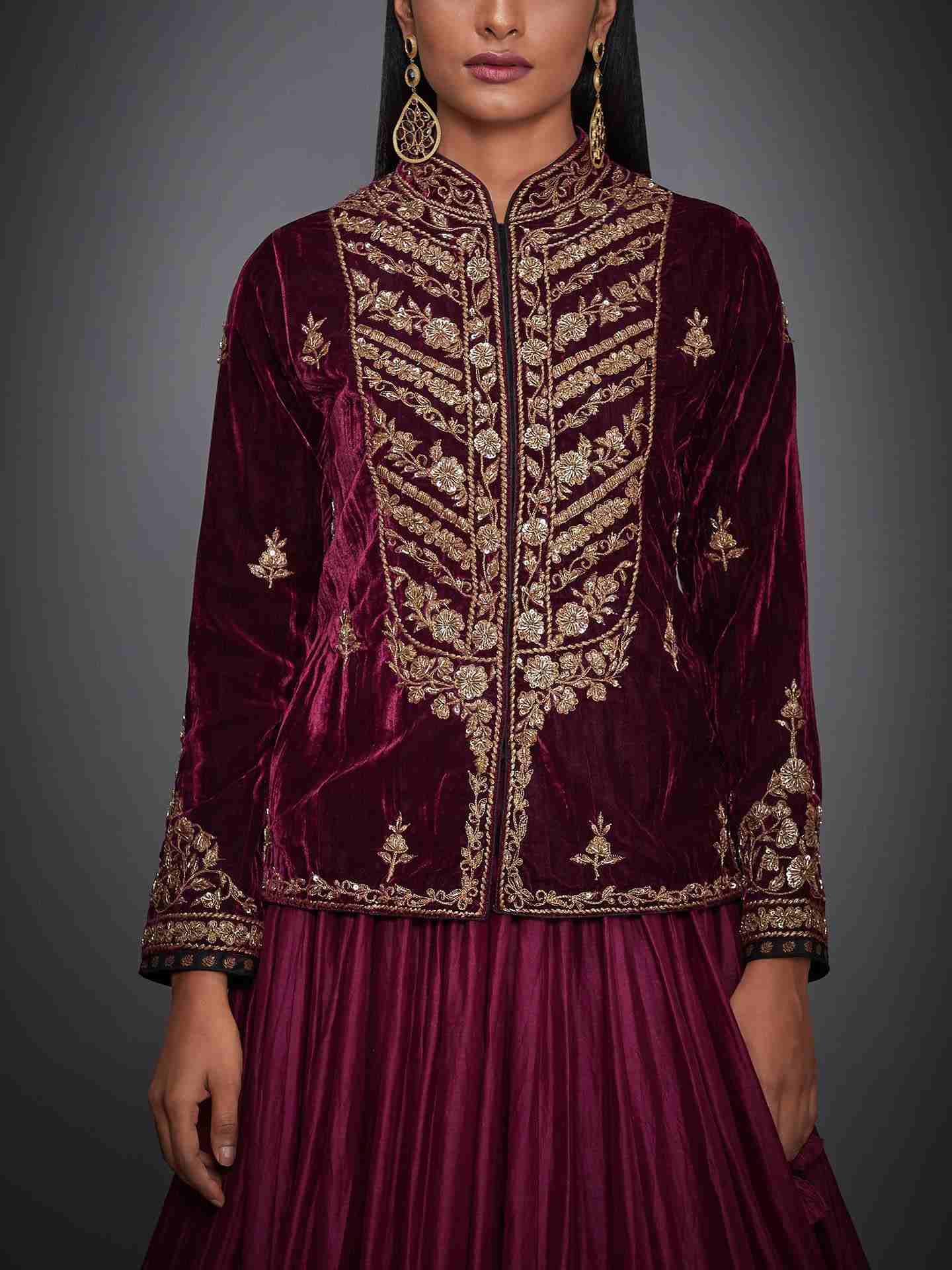 Burgundy & Black Baroque Lehenga Set