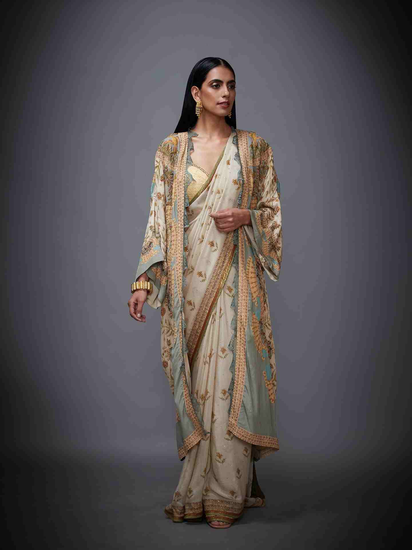 Beige Chisti Saree With Stitched Blouse