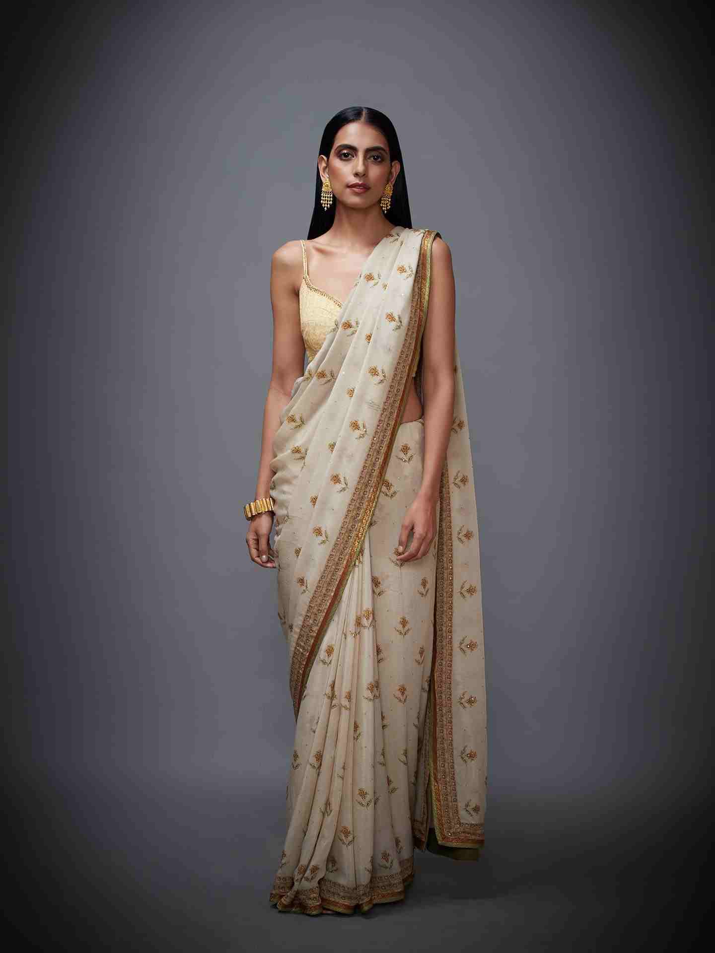 Beige Chisti Saree With Stitched Blouse