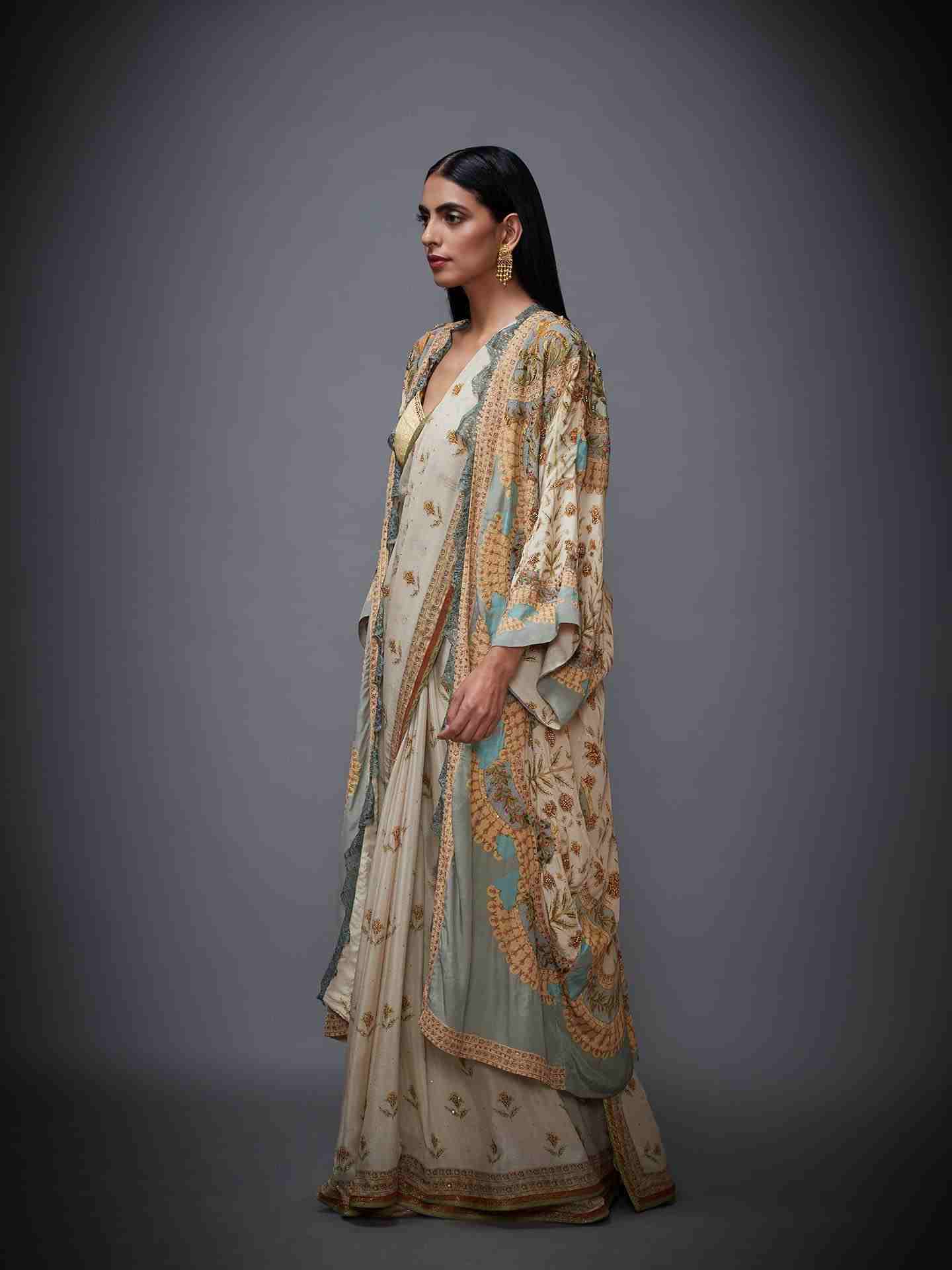 Beige Chisti Saree With Stitched Blouse