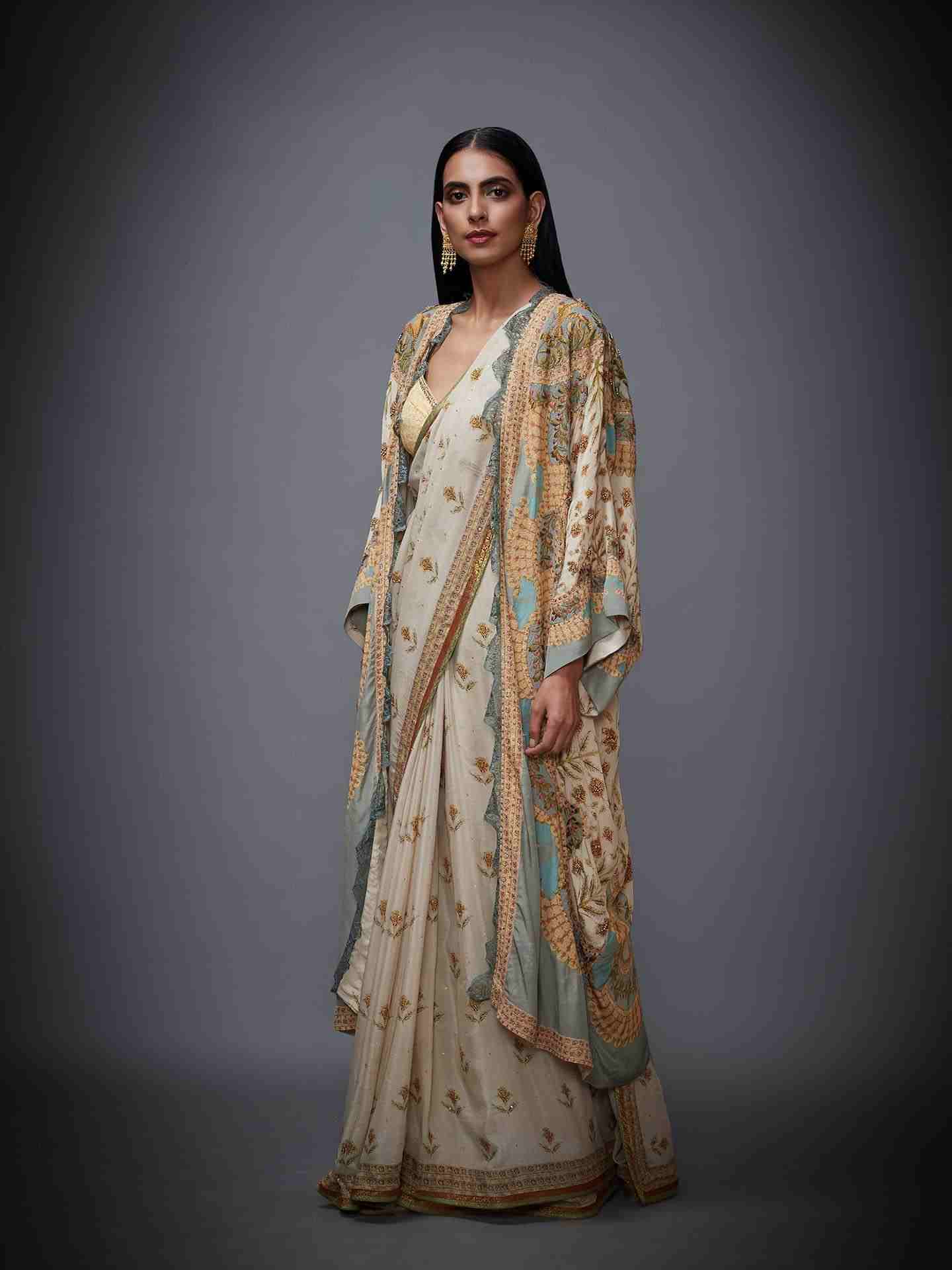 Beige Chisti Saree With Stitched Blouse