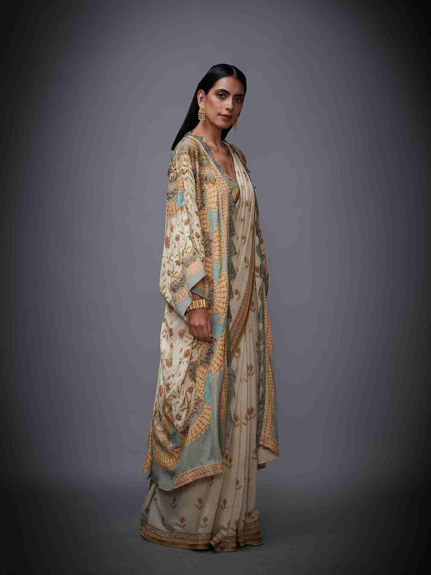 Beige Chisti Saree With Stitched Blouse