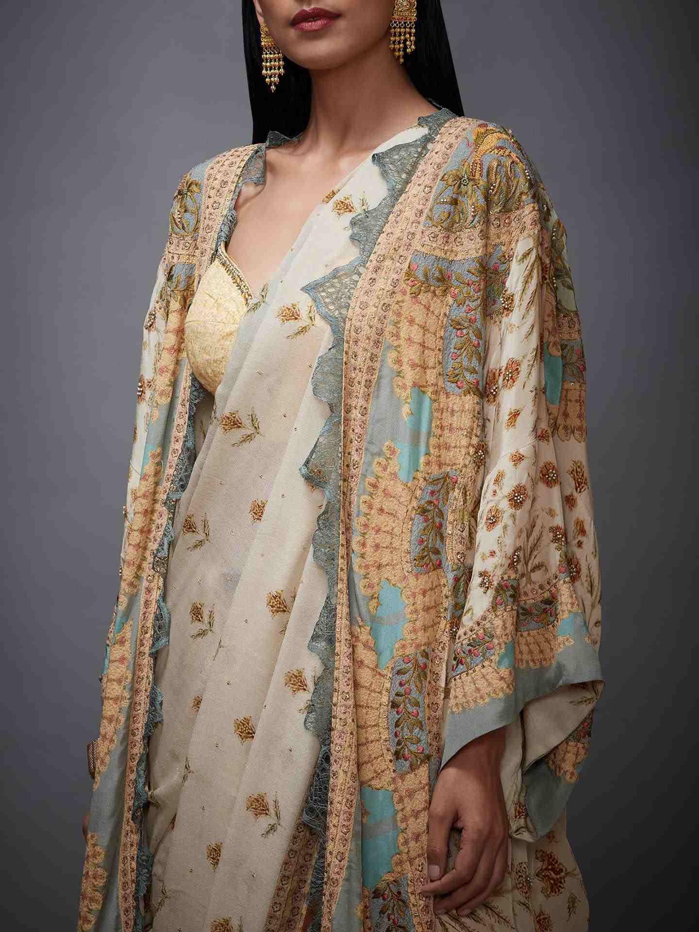 Beige Chisti Saree With Stitched Blouse