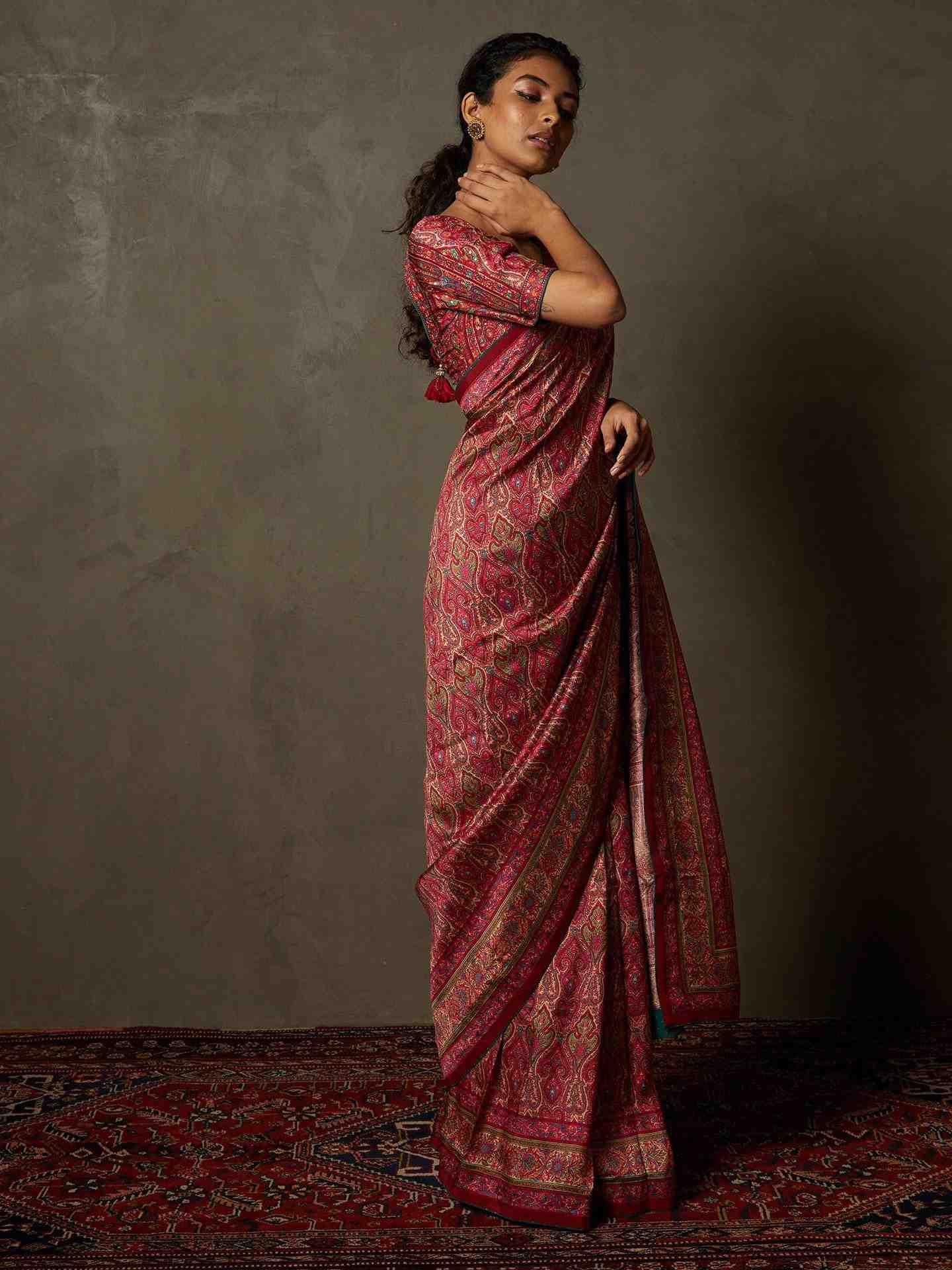 Pink & Beige Shereen Saree With Unstitched Blouse