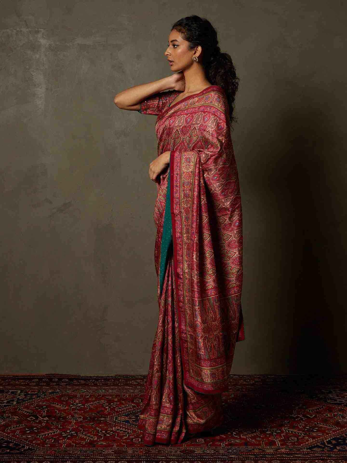 Pink & Beige Shereen Saree With Unstitched Blouse