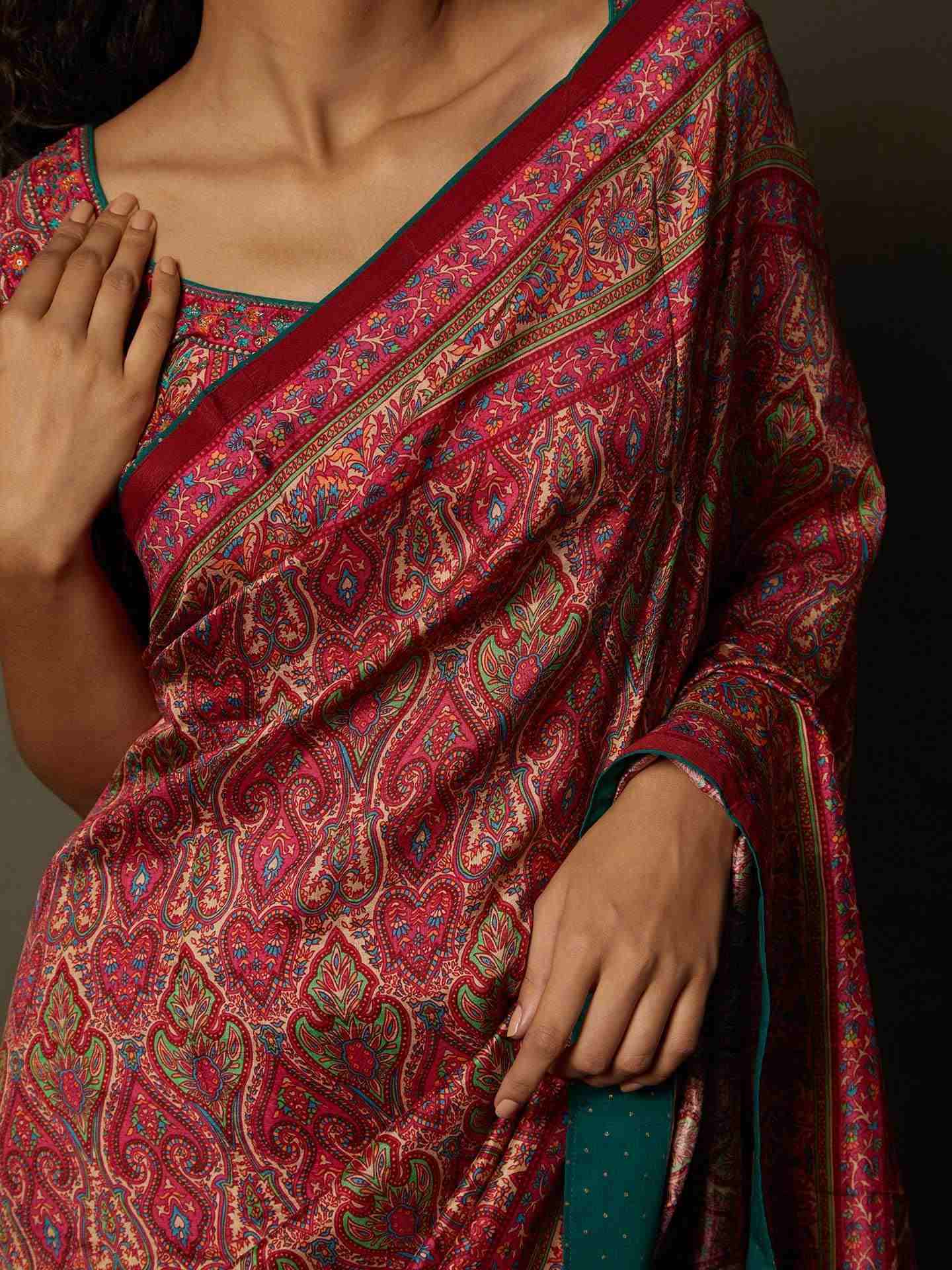 Pink & Beige Shereen Saree With Unstitched Blouse