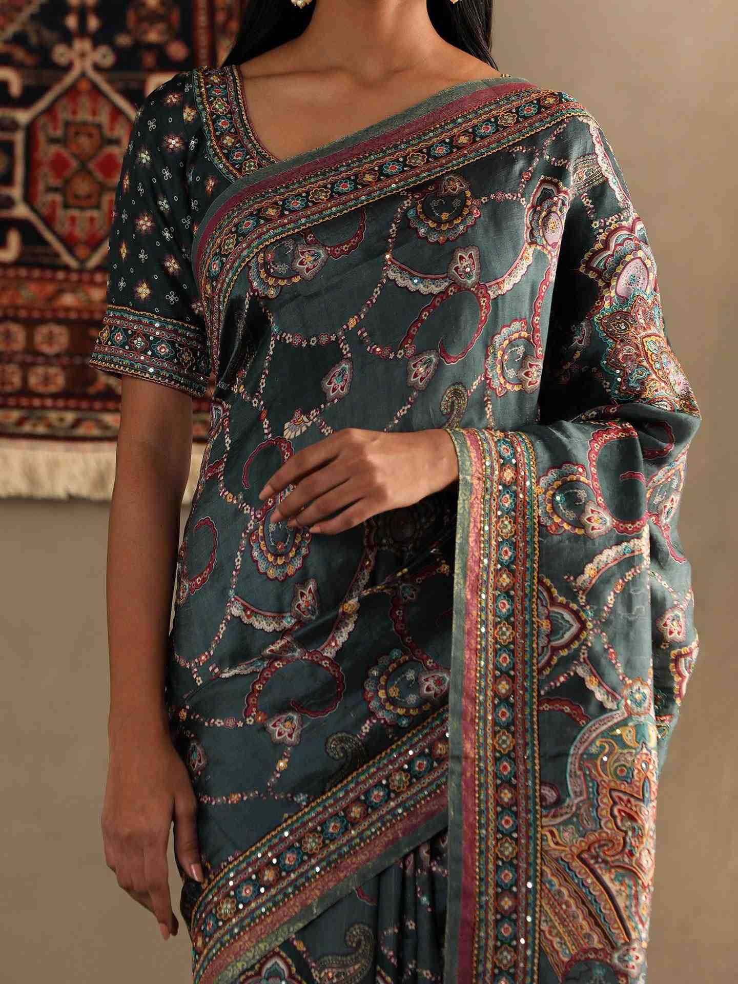 Deep Teal & Multi Rukmini Saree