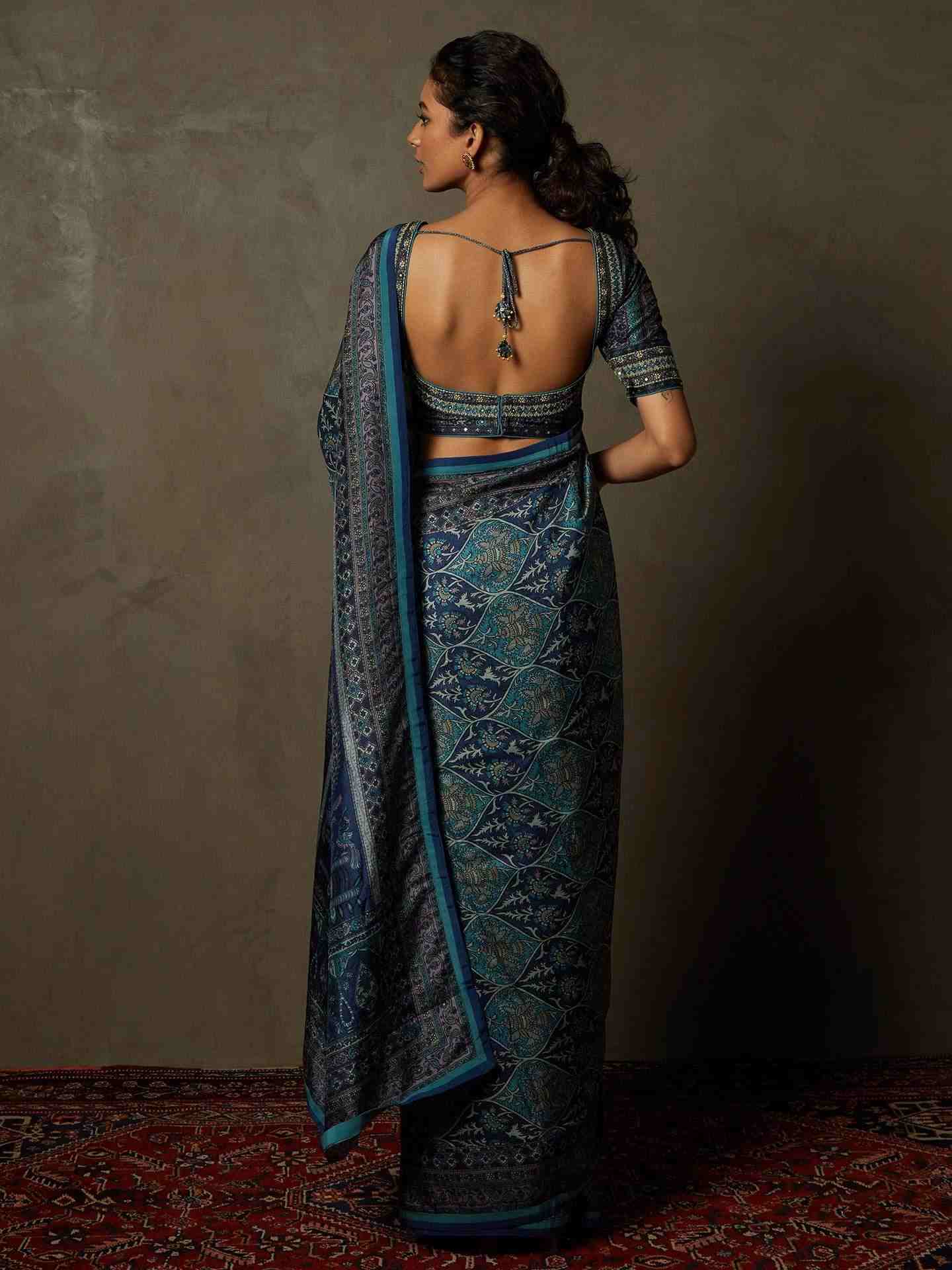 Blue Kulah Saree With Unstitched Blouse