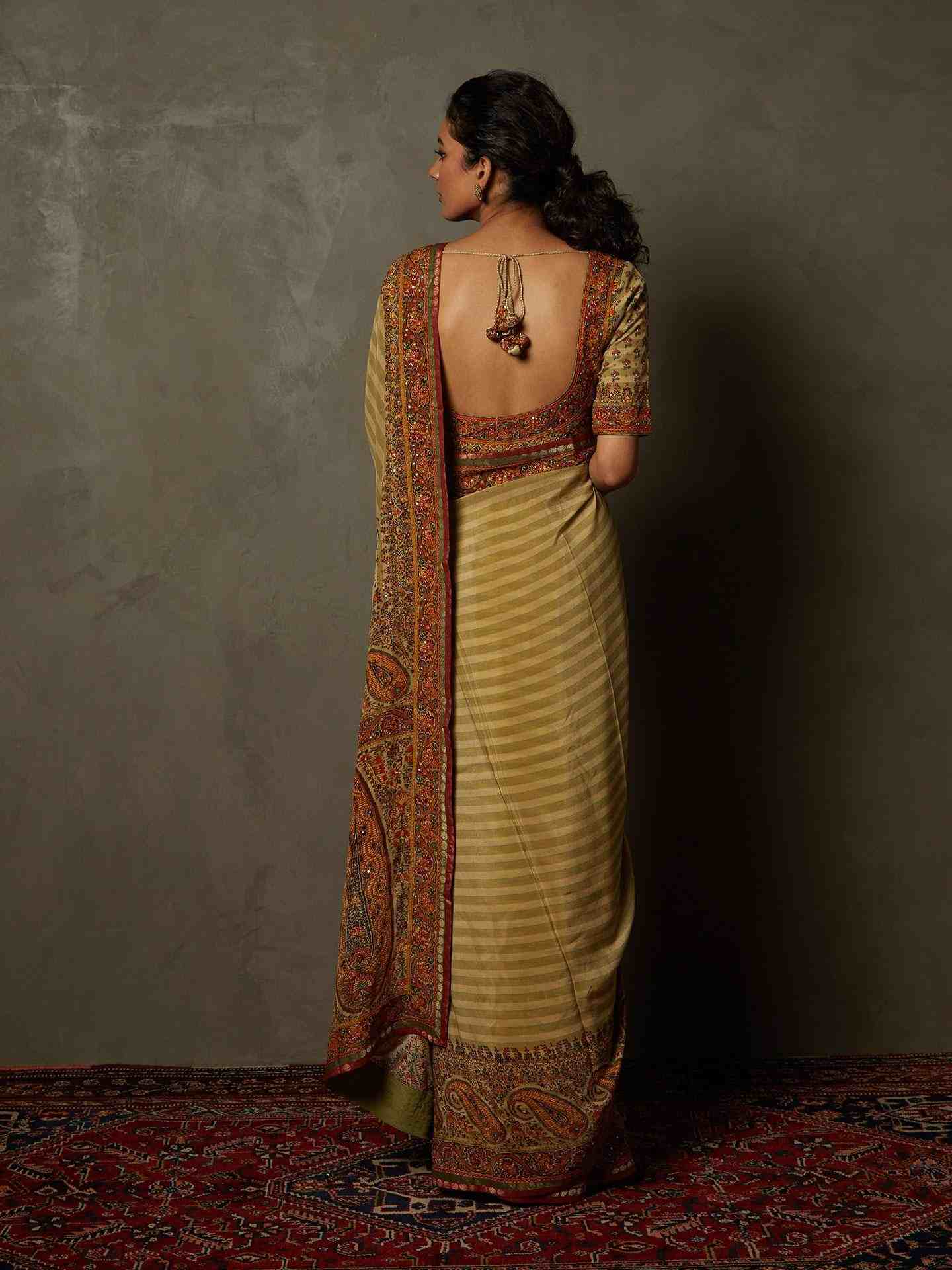 Beige Nisanga Saree With Unstitched Blouse