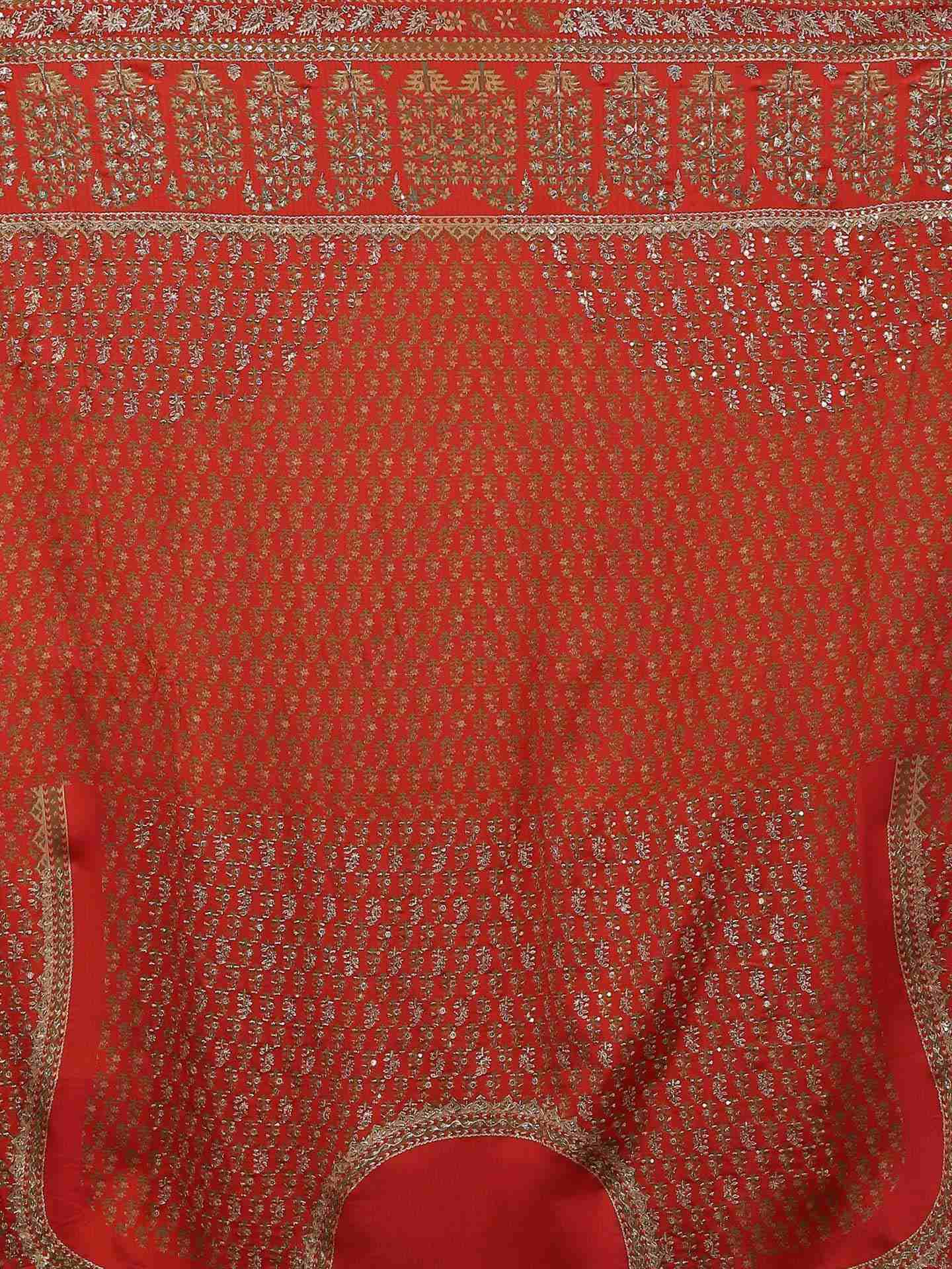 Coral & Khaki Keya Saree With Unstitched Blouse