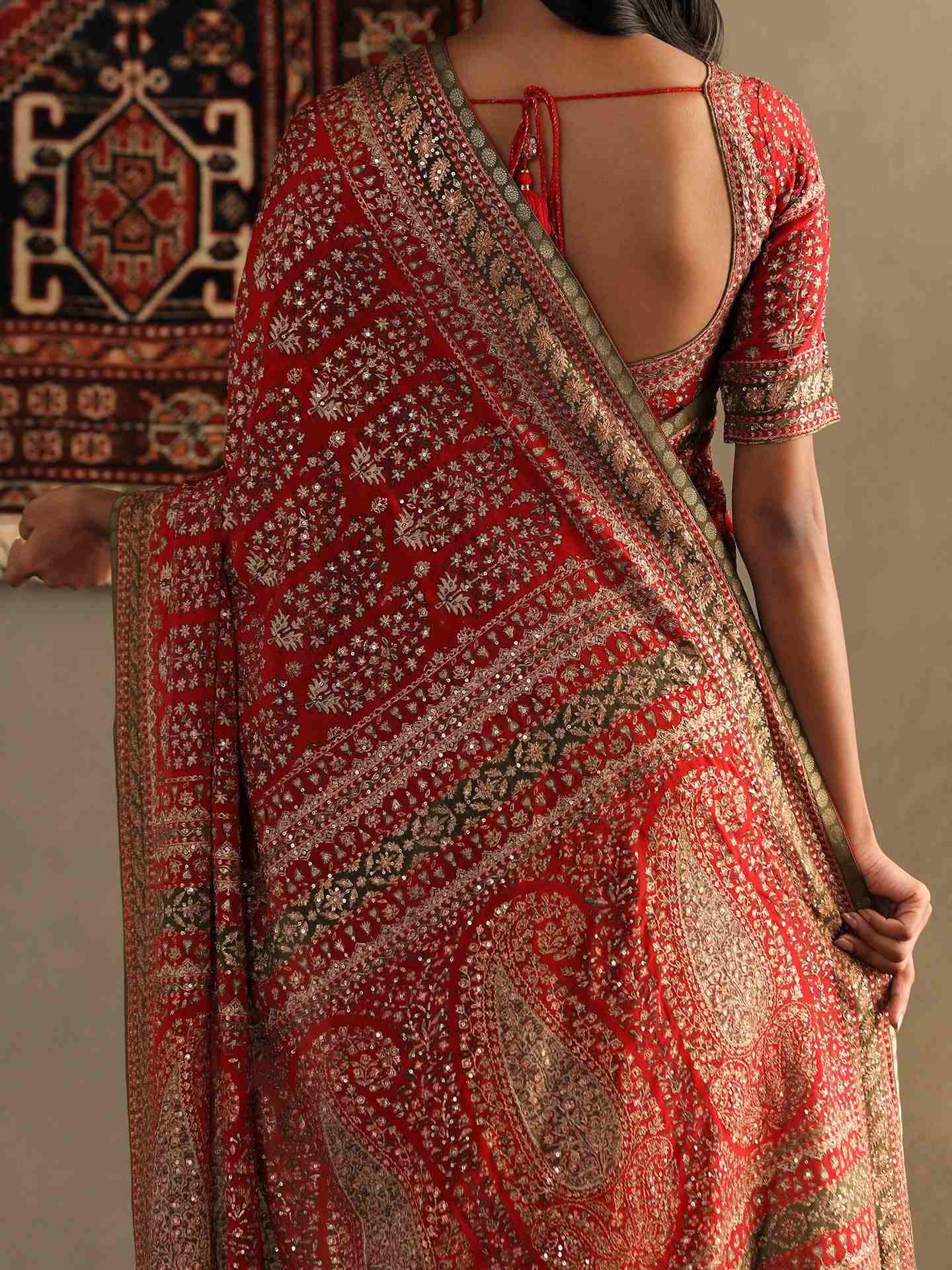 Salsa Red Keya Saree With Unstitched Blouse