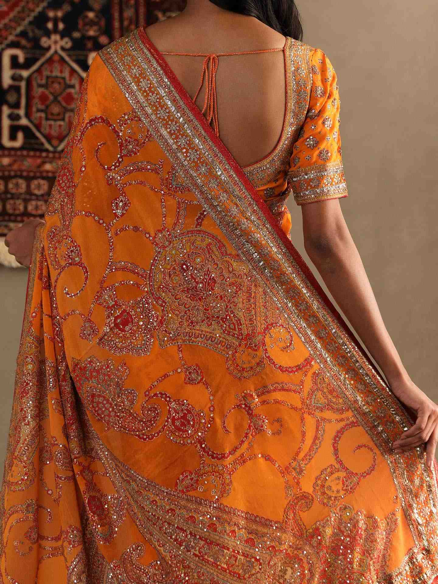 Orange Rukmini Saree With Unstitched Blouse