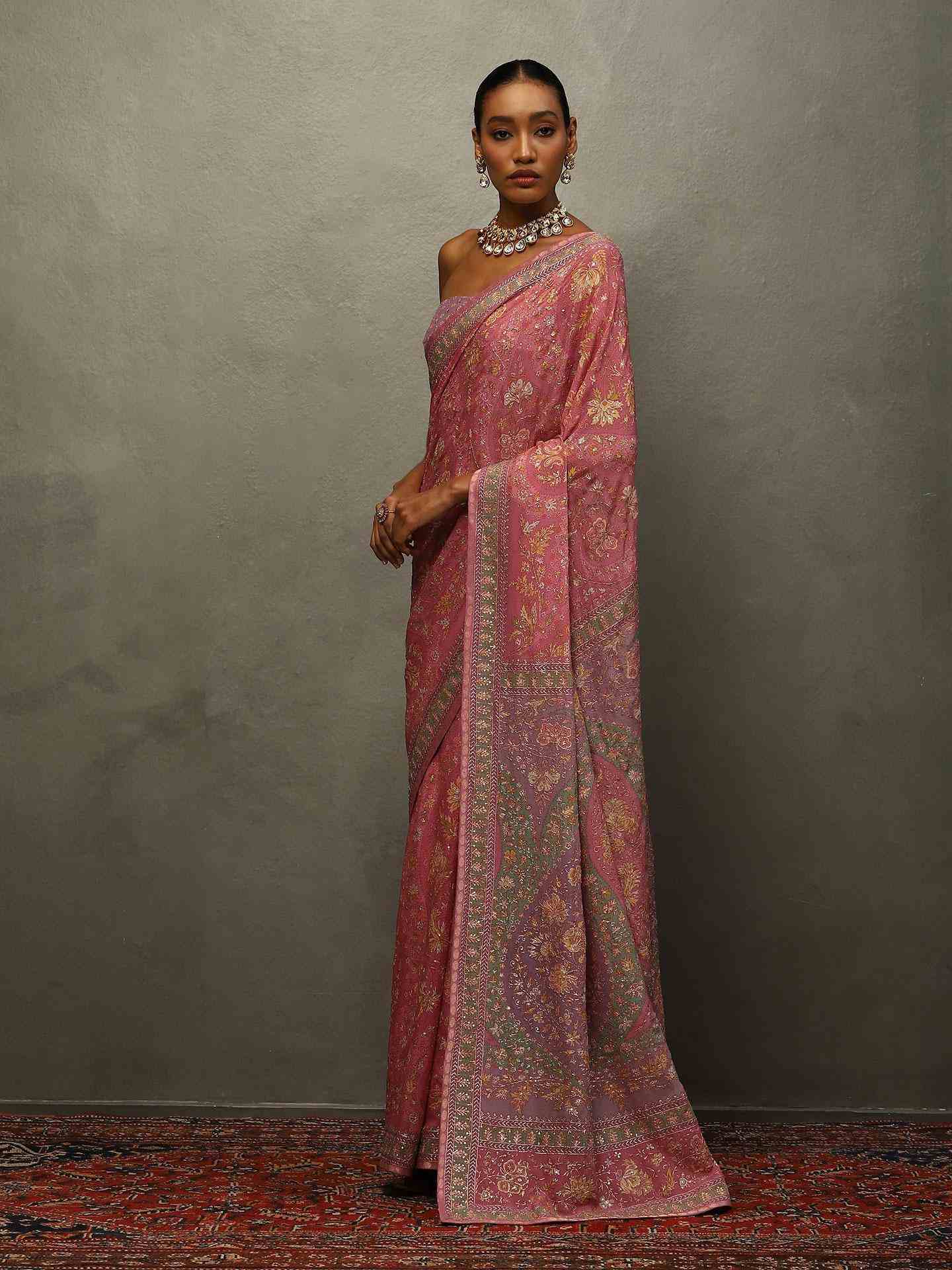 Pink & Mauve Sreshtha Saree With Unstitched Blouse