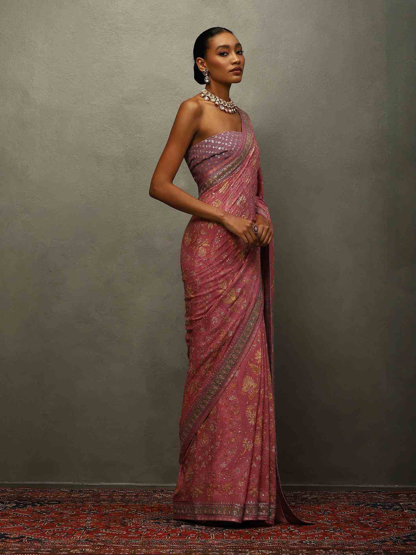 Pink & Mauve Sreshtha Saree With Unstitched Blouse