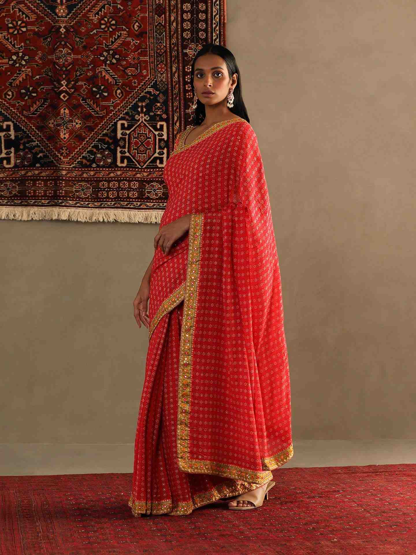 Candy Coral Bindiya Saree With Unstitched Blouse