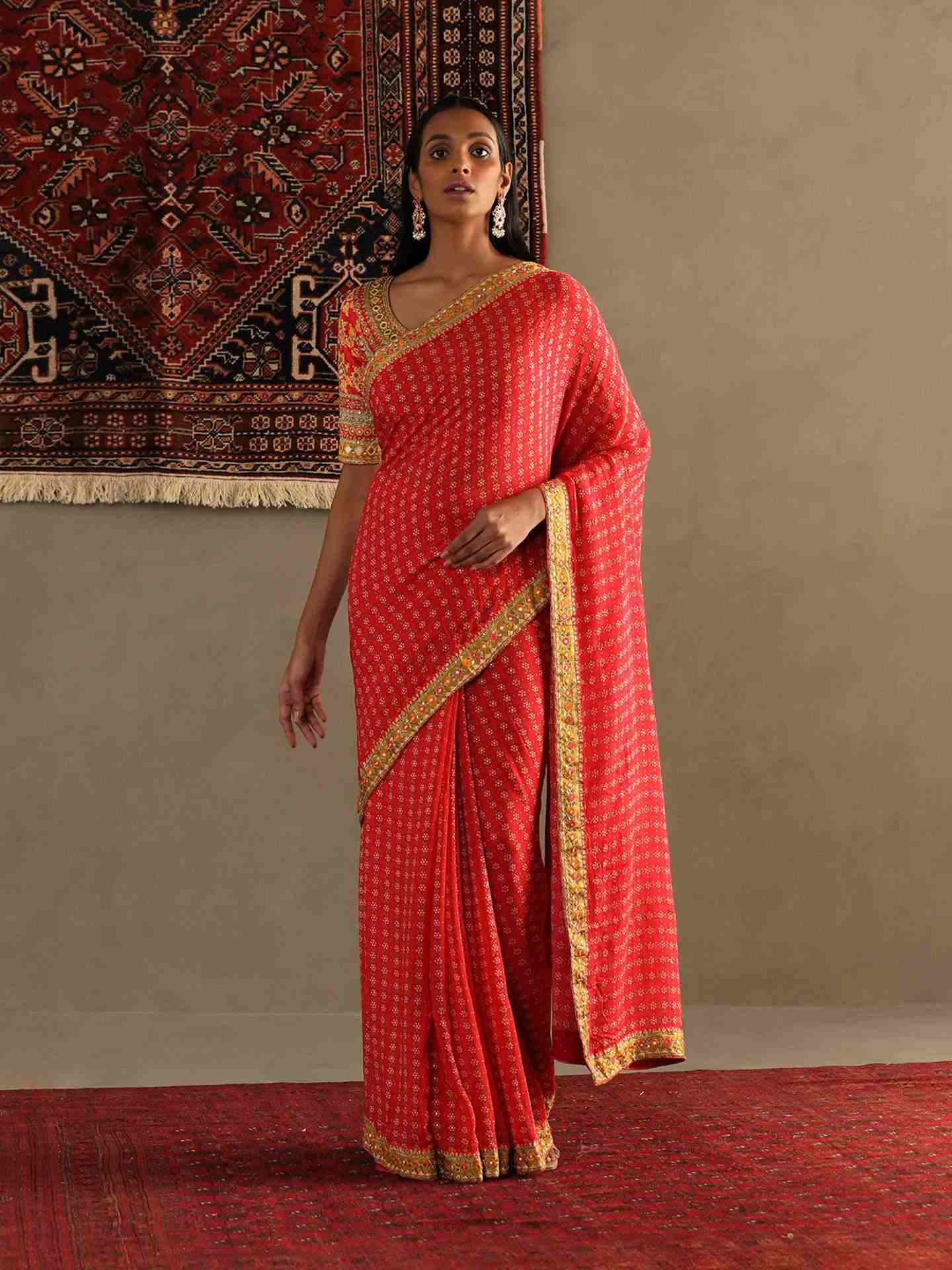 Candy Coral Bindiya Saree With Unstitched Blouse