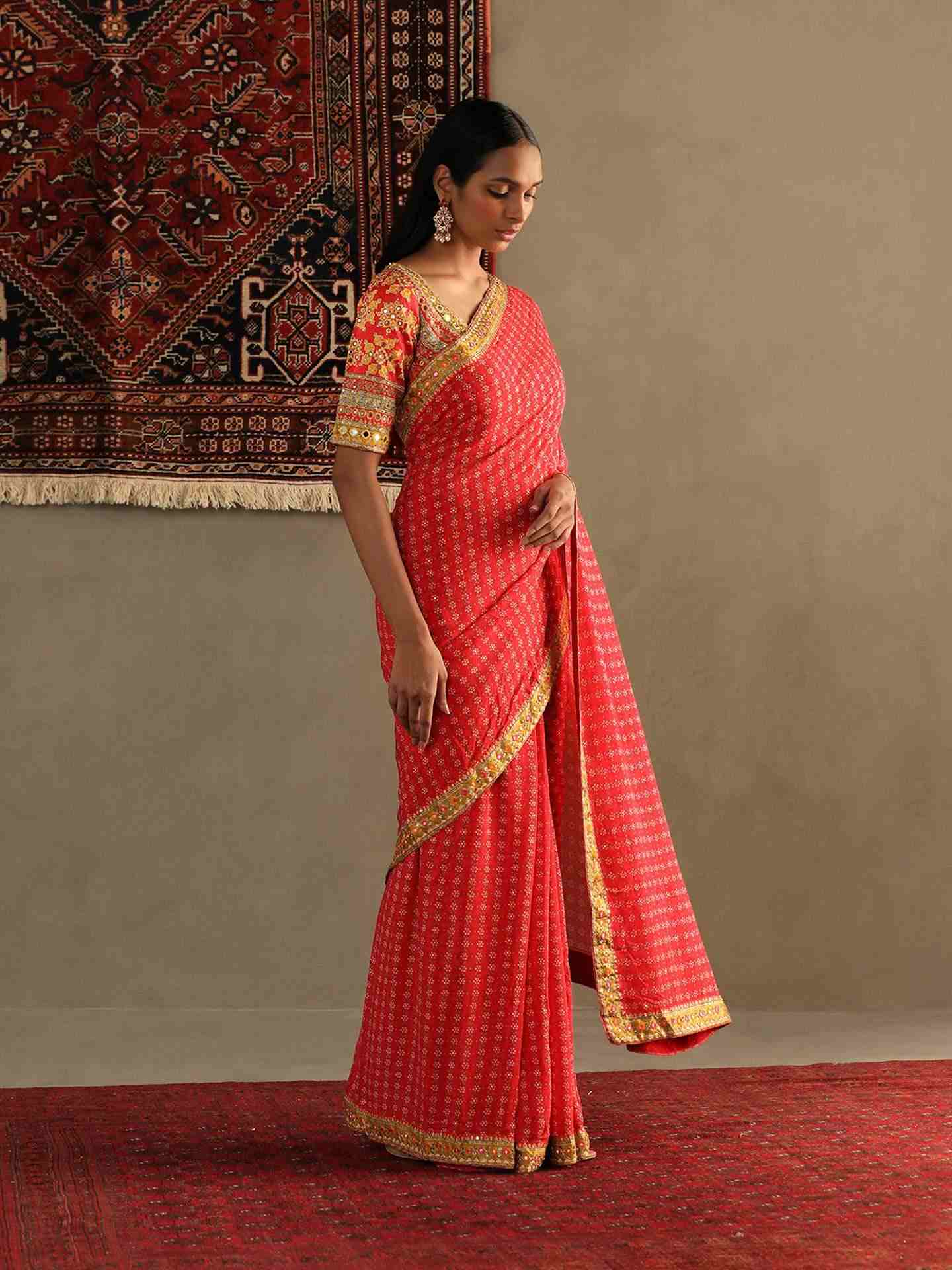 Candy Coral Bindiya Saree With Unstitched Blouse
