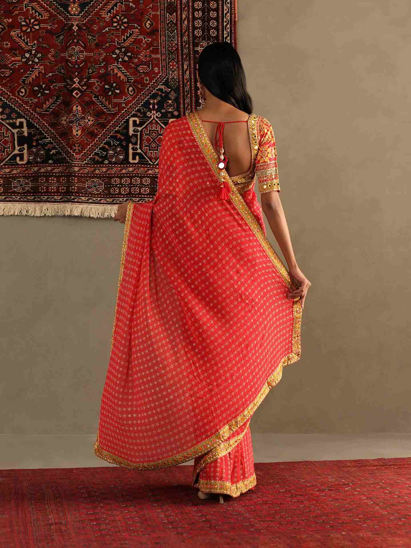Candy Coral Bindiya Saree With Unstitched Blouse