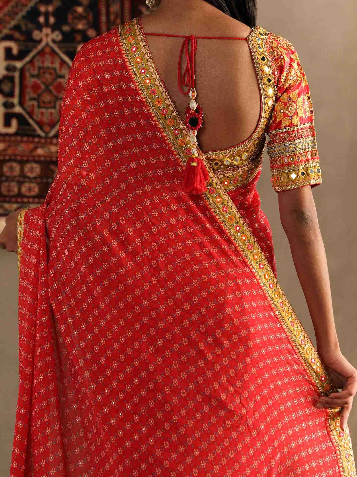 Candy Coral Bindiya Saree With Unstitched Blouse