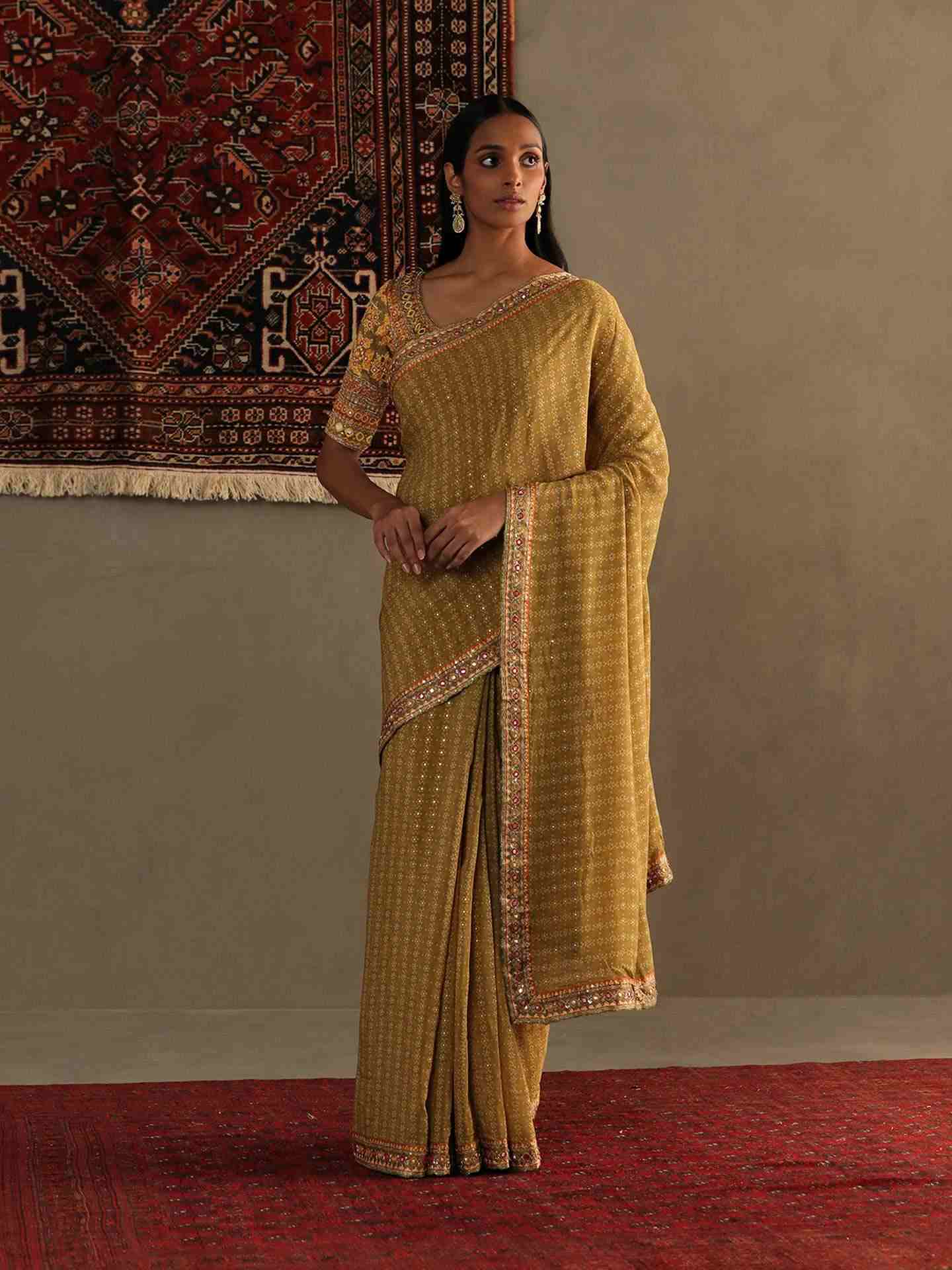 Moss Green Bindiya Saree With Unstitched Blouse