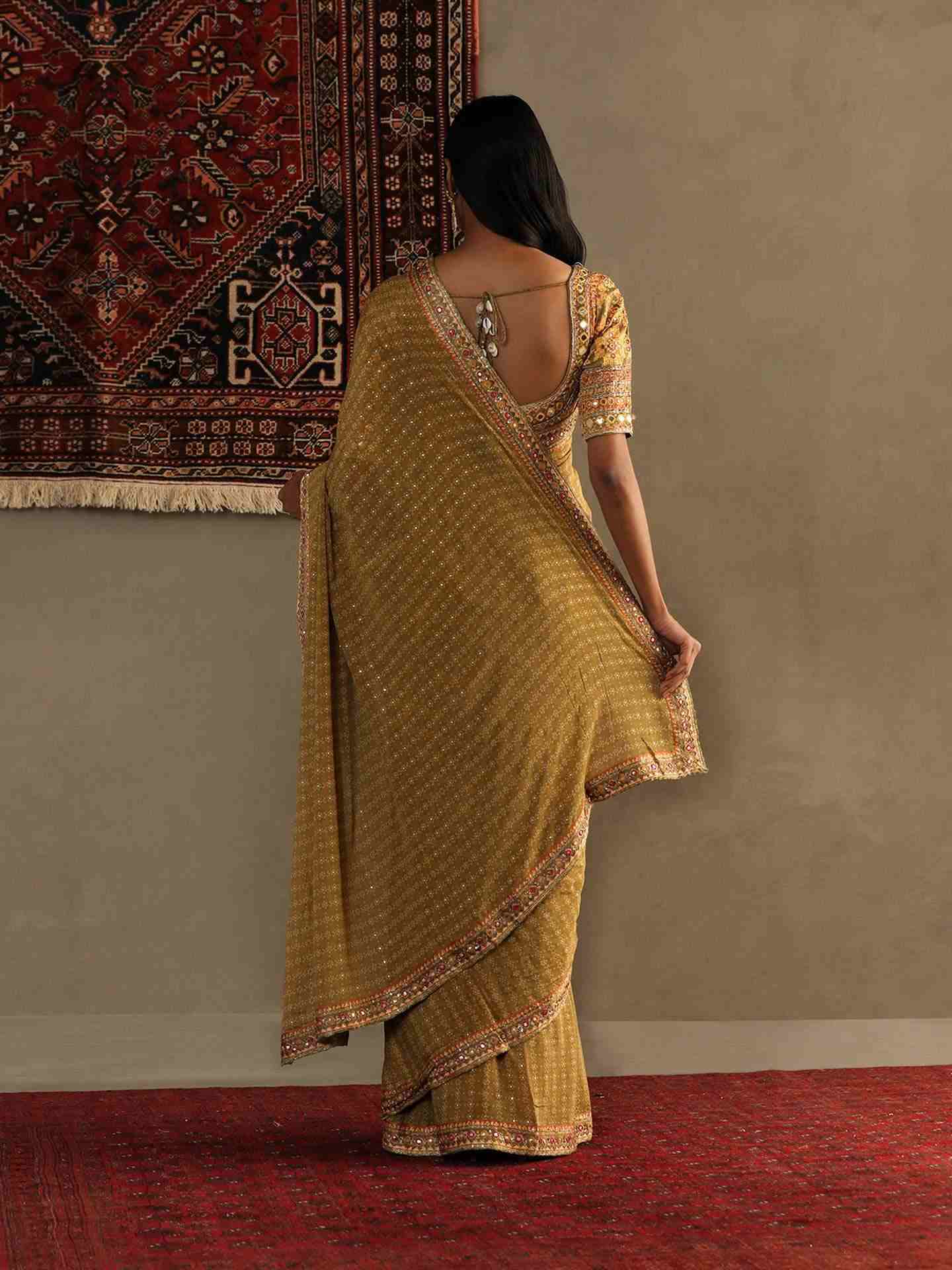 Moss Green Bindiya Saree With Unstitched Blouse