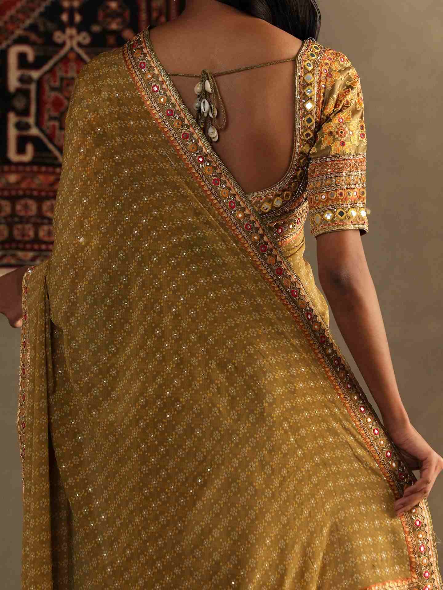Moss Green Bindiya Saree With Unstitched Blouse