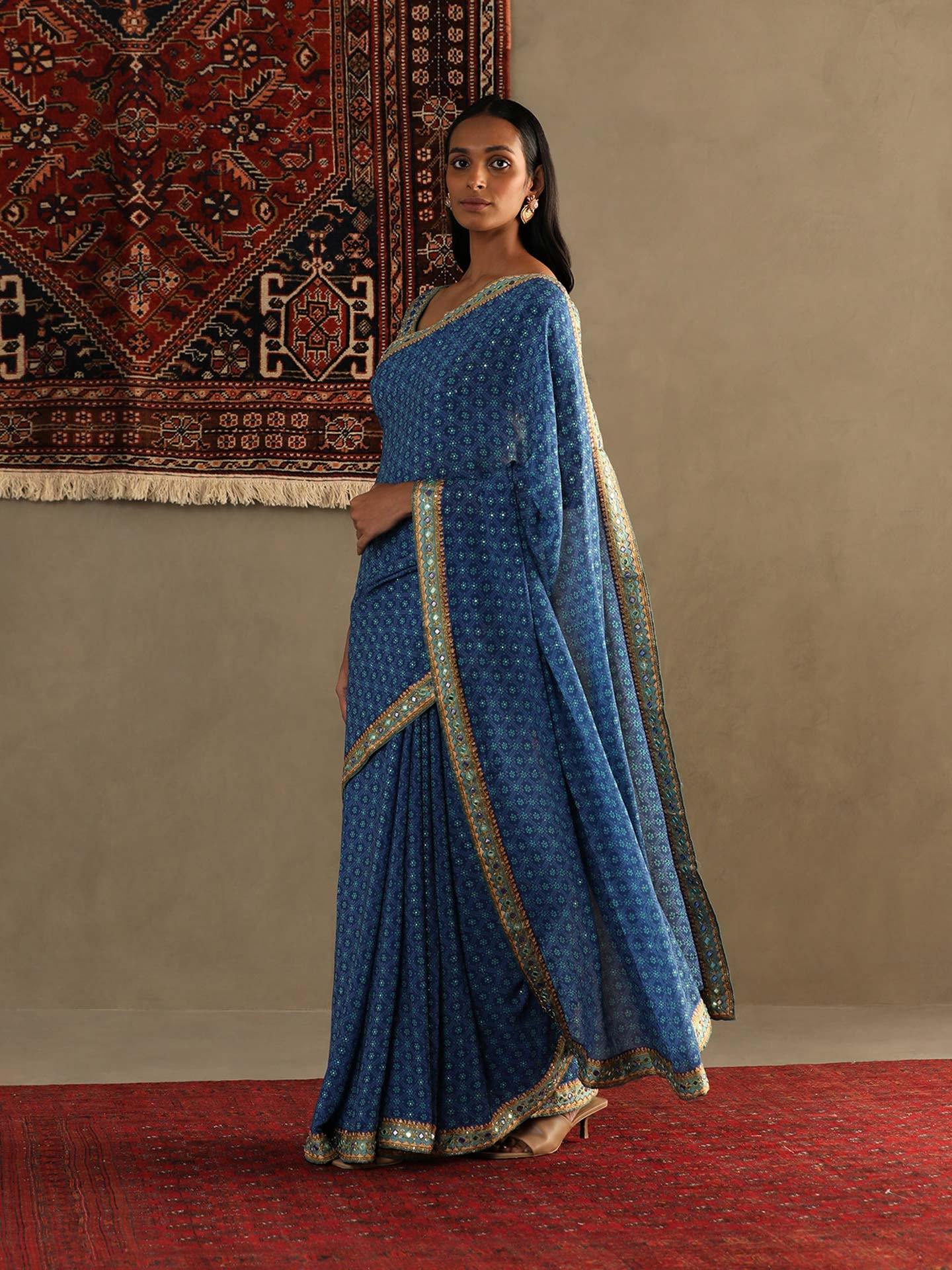 Quartz Blue Bindiya Saree With Unstitched Blouse