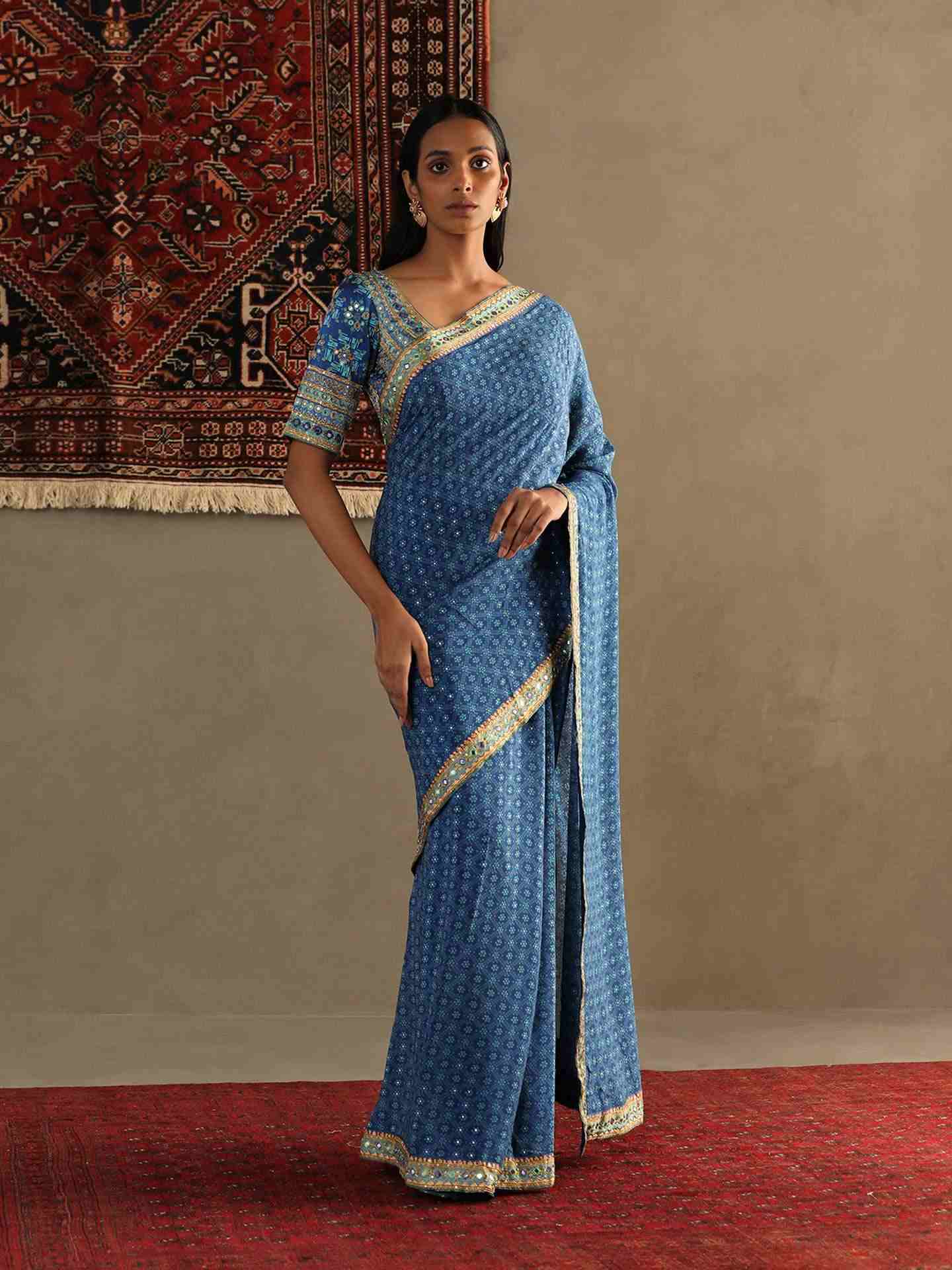 Quartz Blue Bindiya Saree With Unstitched Blouse