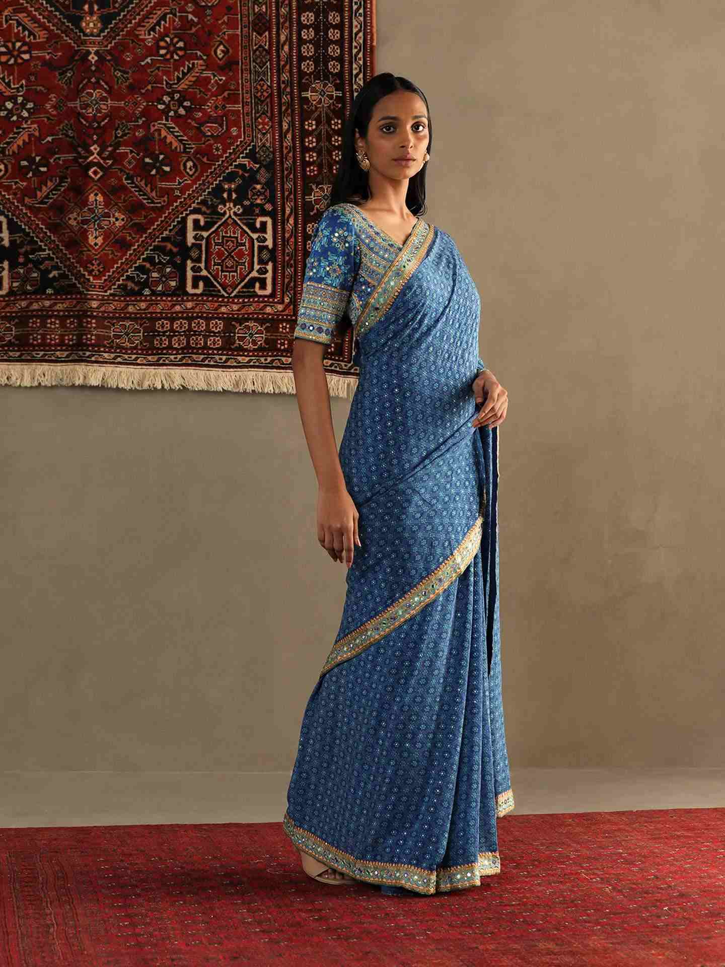 Quartz Blue Bindiya Saree With Unstitched Blouse