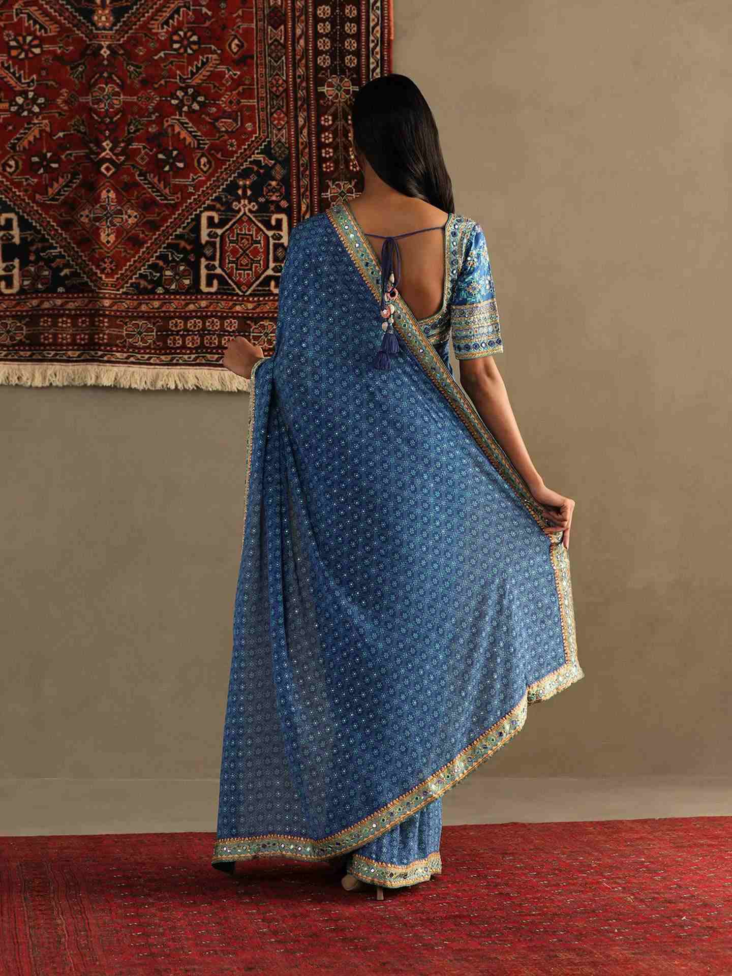 Quartz Blue Bindiya Saree With Unstitched Blouse