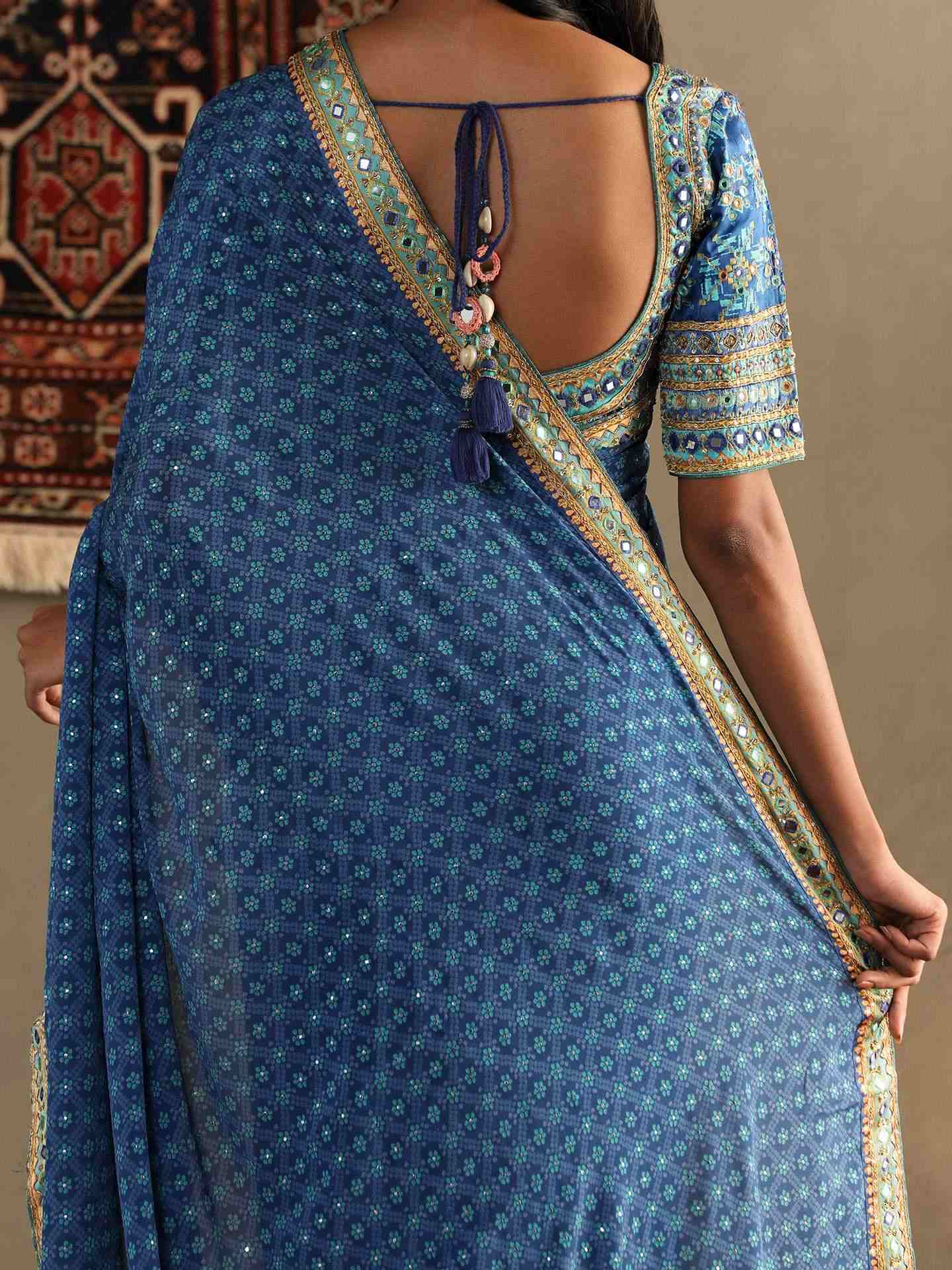 Quartz Blue Bindiya Saree With Unstitched Blouse