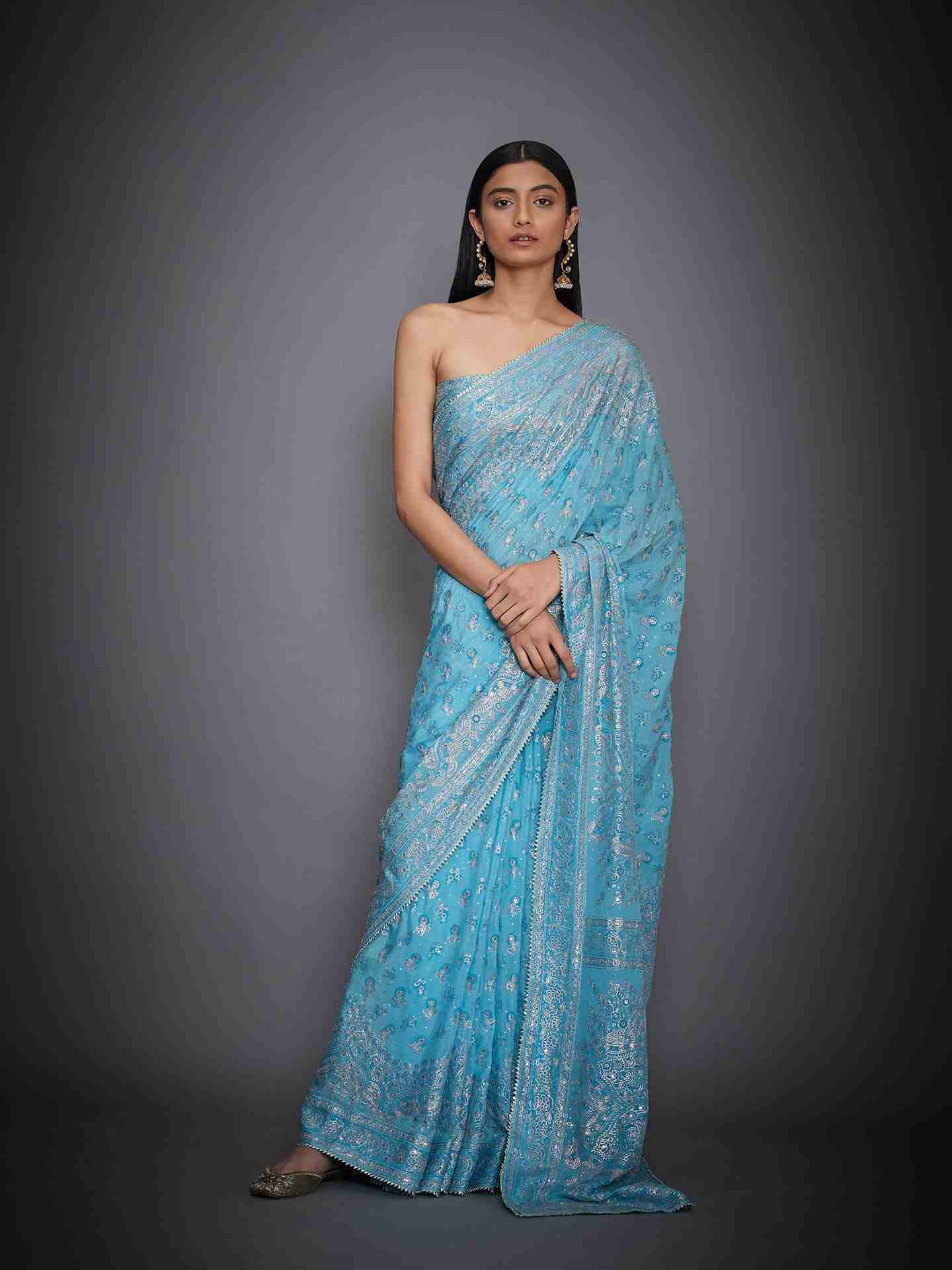 Turquoise Kaya Saree With Unstitched Blouse