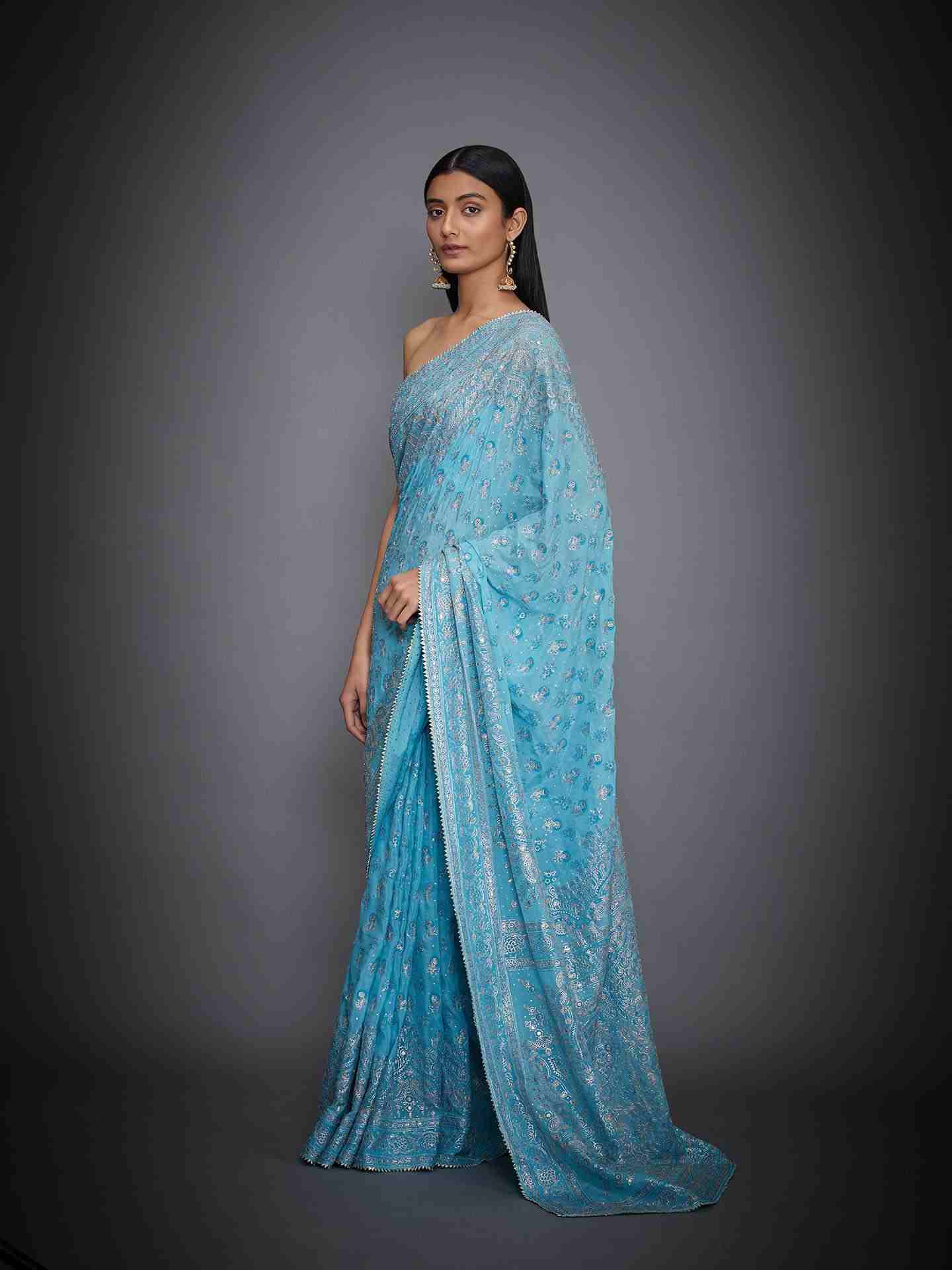 Turquoise Kaya Saree With Unstitched Blouse
