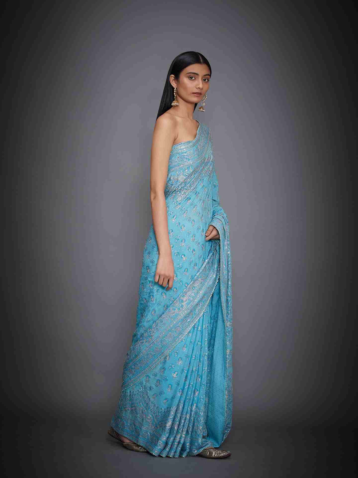 Turquoise Kaya Saree With Unstitched Blouse