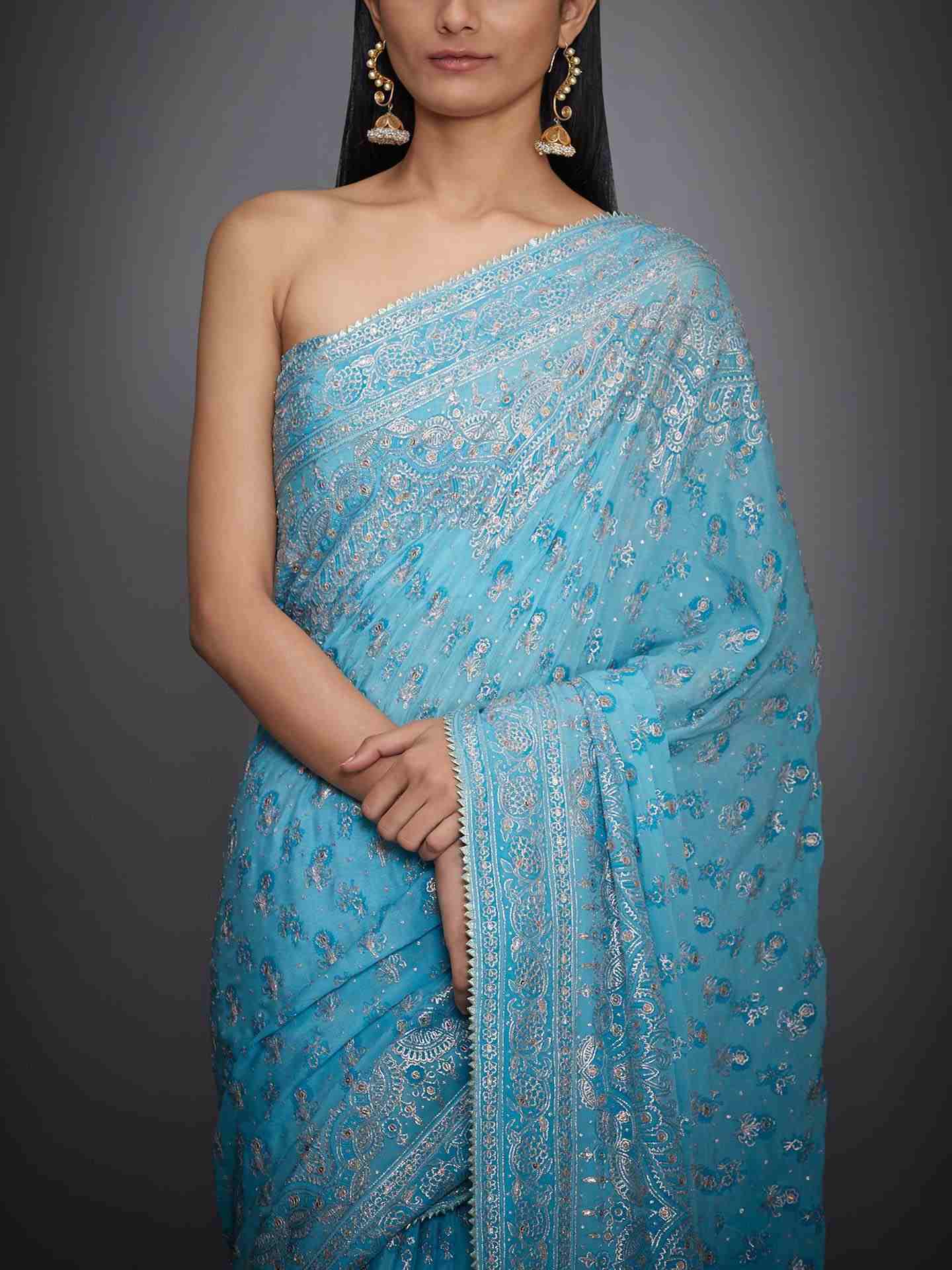 Turquoise Kaya Saree With Unstitched Blouse