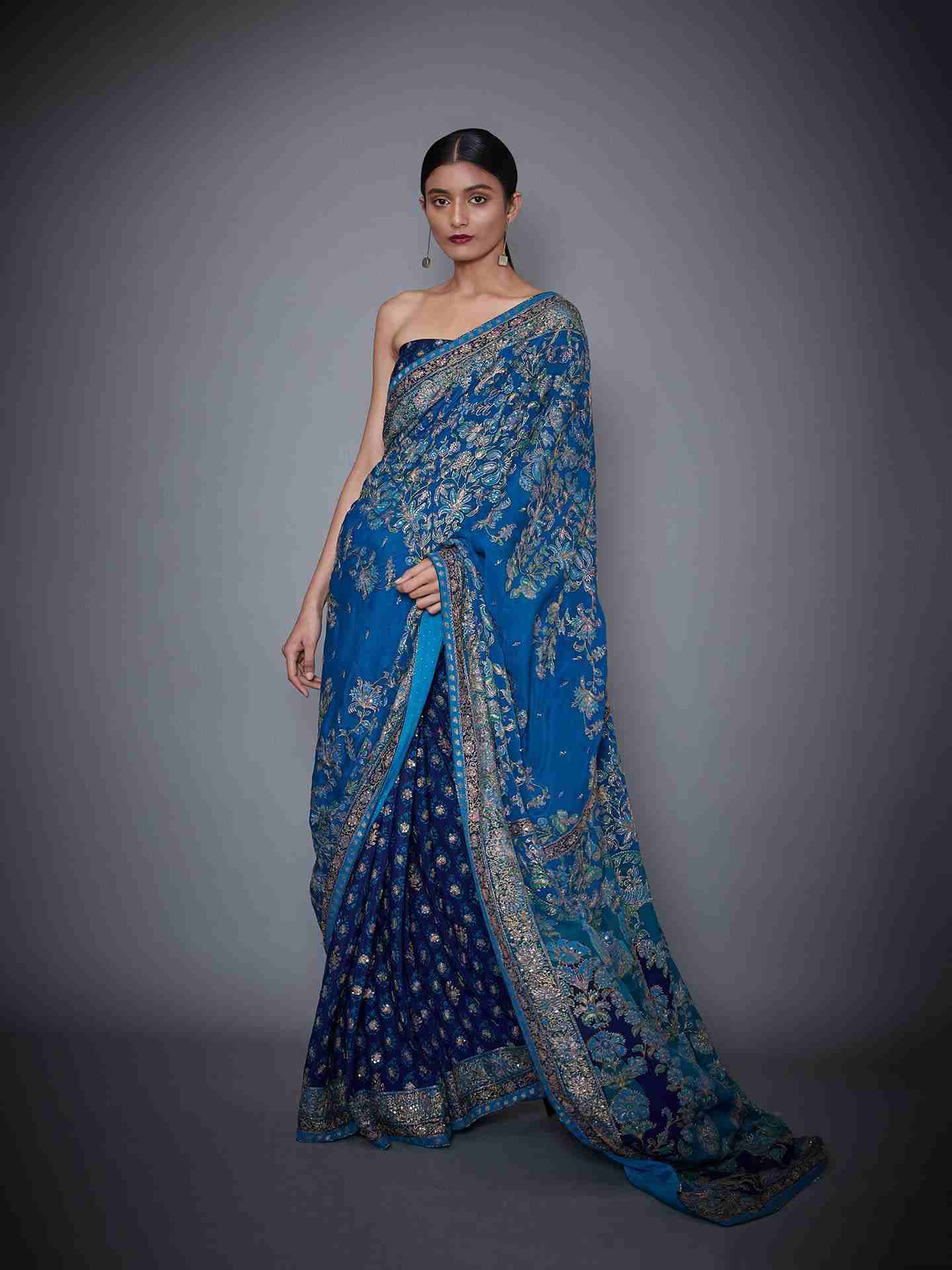 Royal Blue Pakheru Saree With Unstitched Blouse