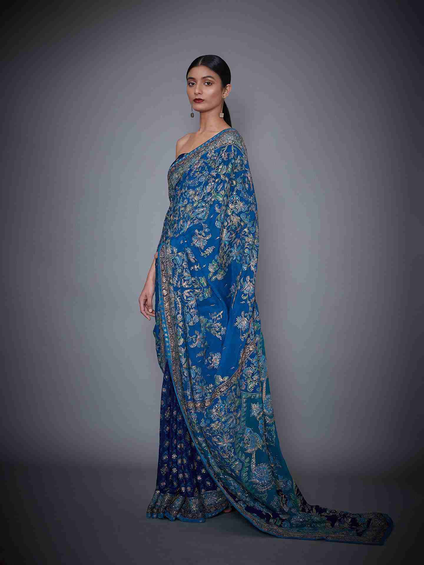 Royal Blue Pakheru Saree With Unstitched Blouse
