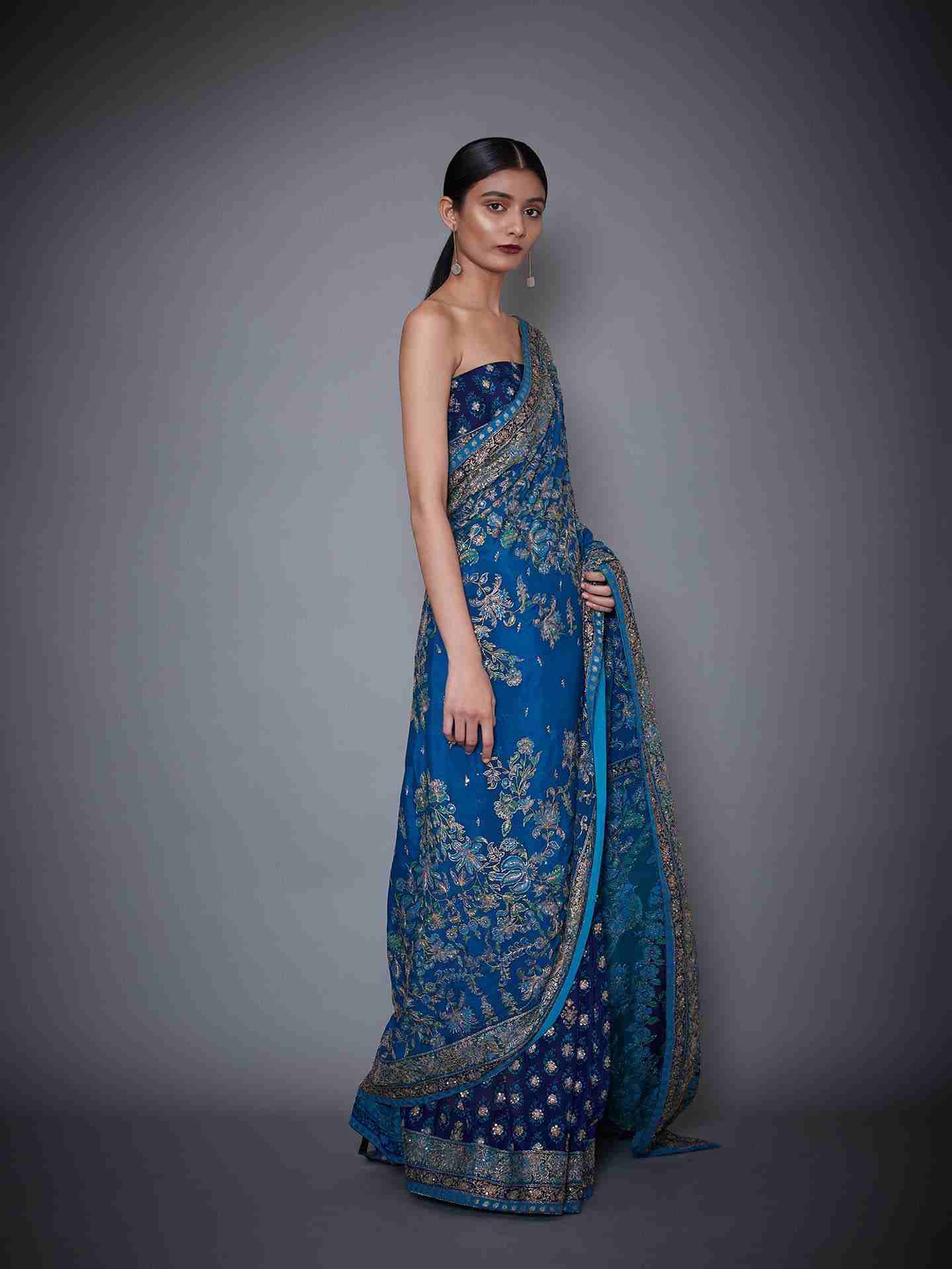 Royal Blue Pakheru Saree With Unstitched Blouse