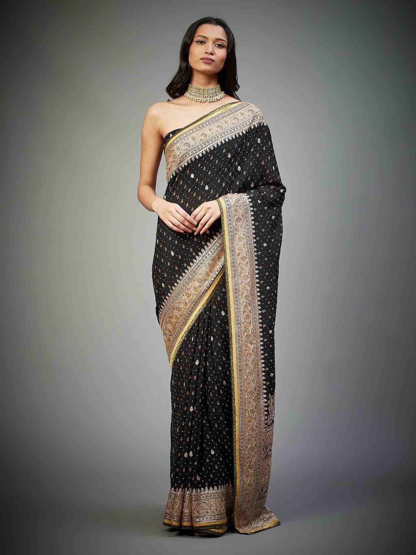 Black & Beige Suraj Saree With Unstitched Blouse