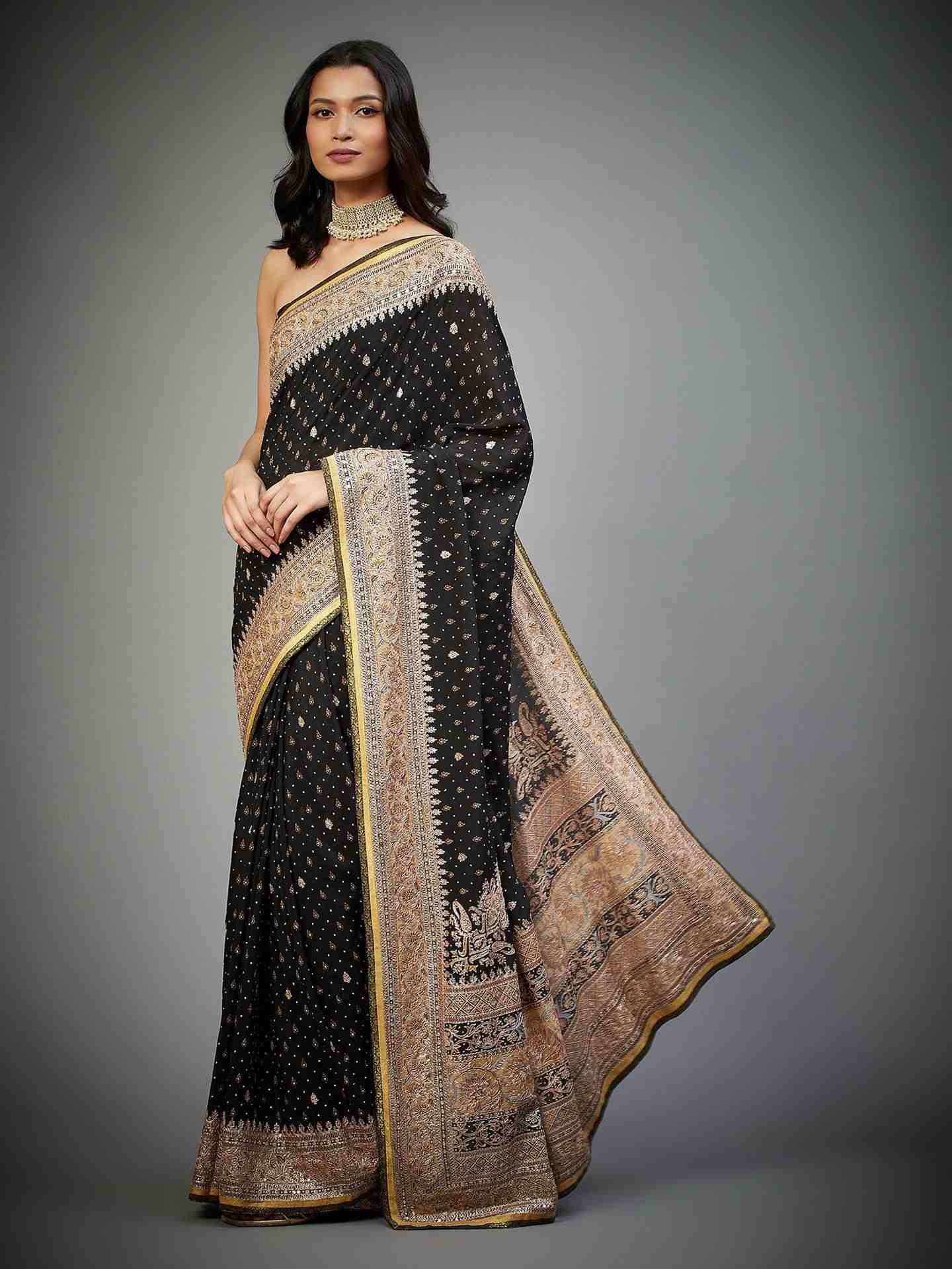 Black & Beige Suraj Saree With Unstitched Blouse