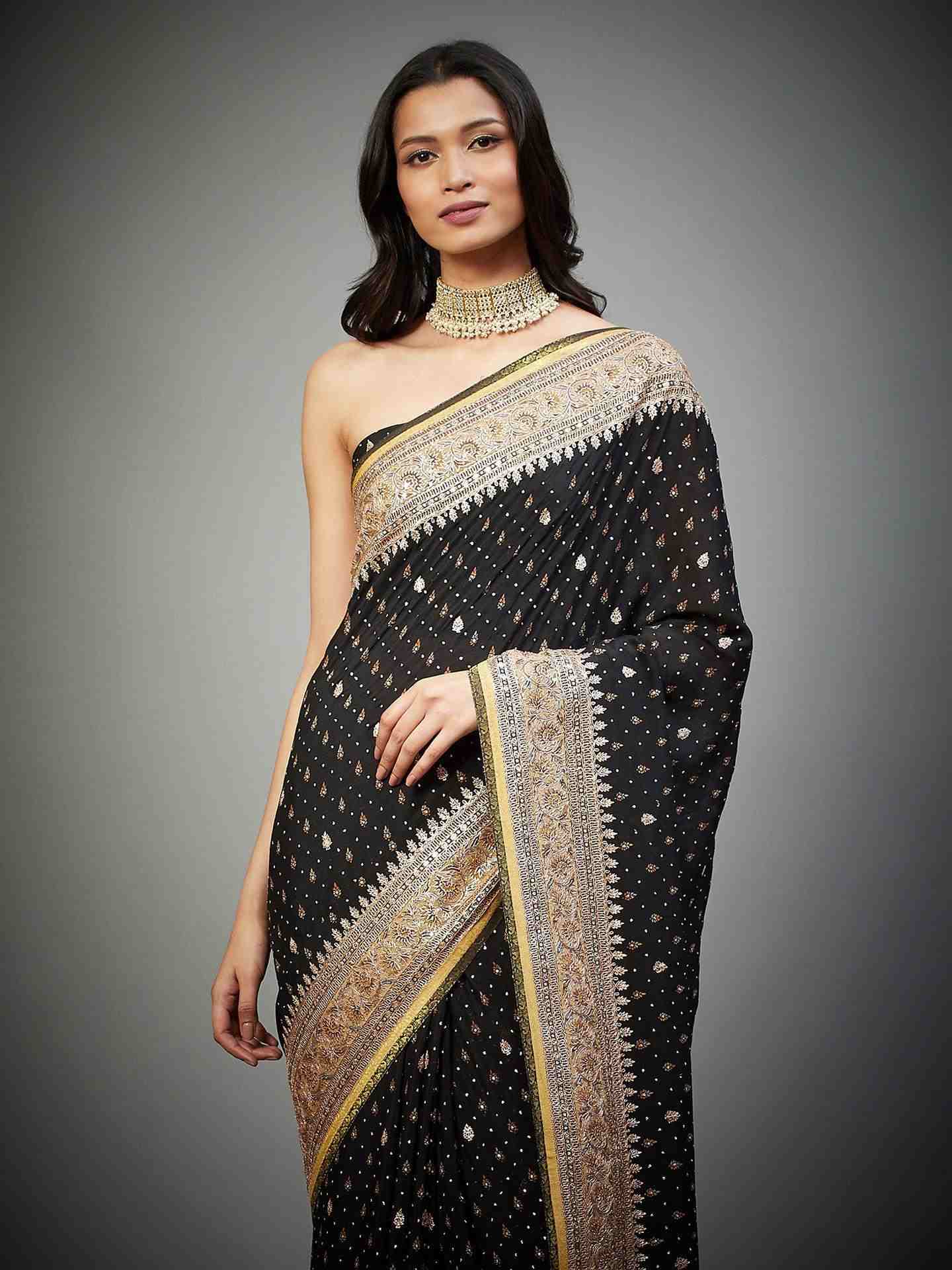 Black & Beige Suraj Saree With Unstitched Blouse