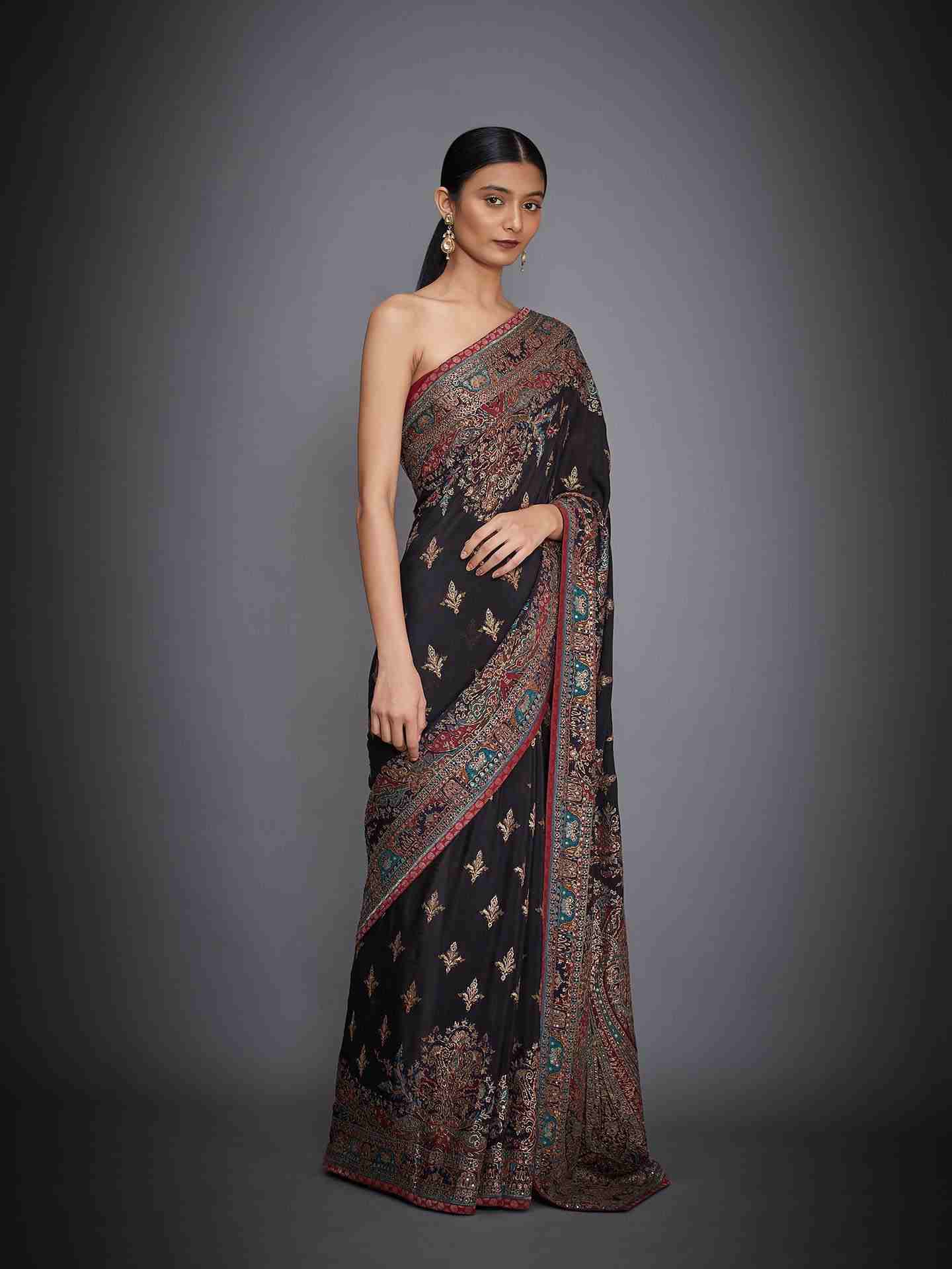 Black & Multi Nagina Saree With Unstitched Blouse