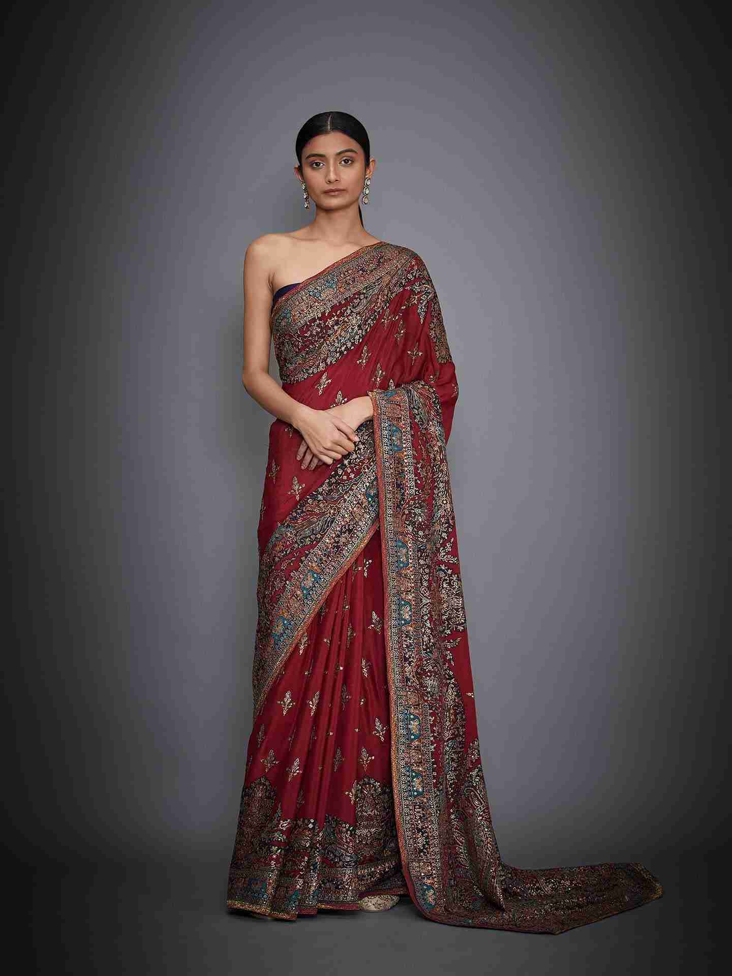Red & Multi Nagina Saree With Unstitched Blouse