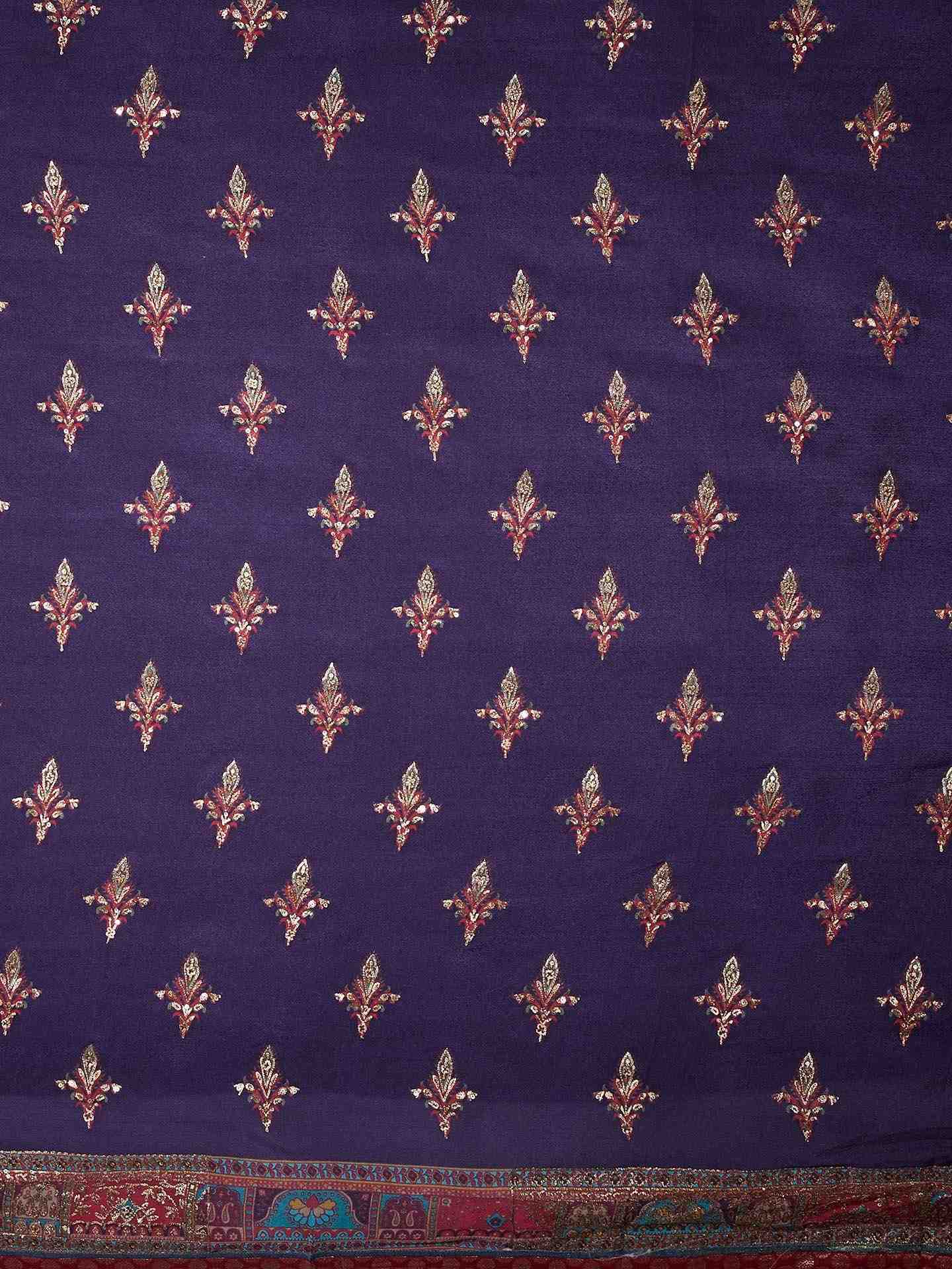 Red & Multi Nagina Saree With Unstitched Blouse