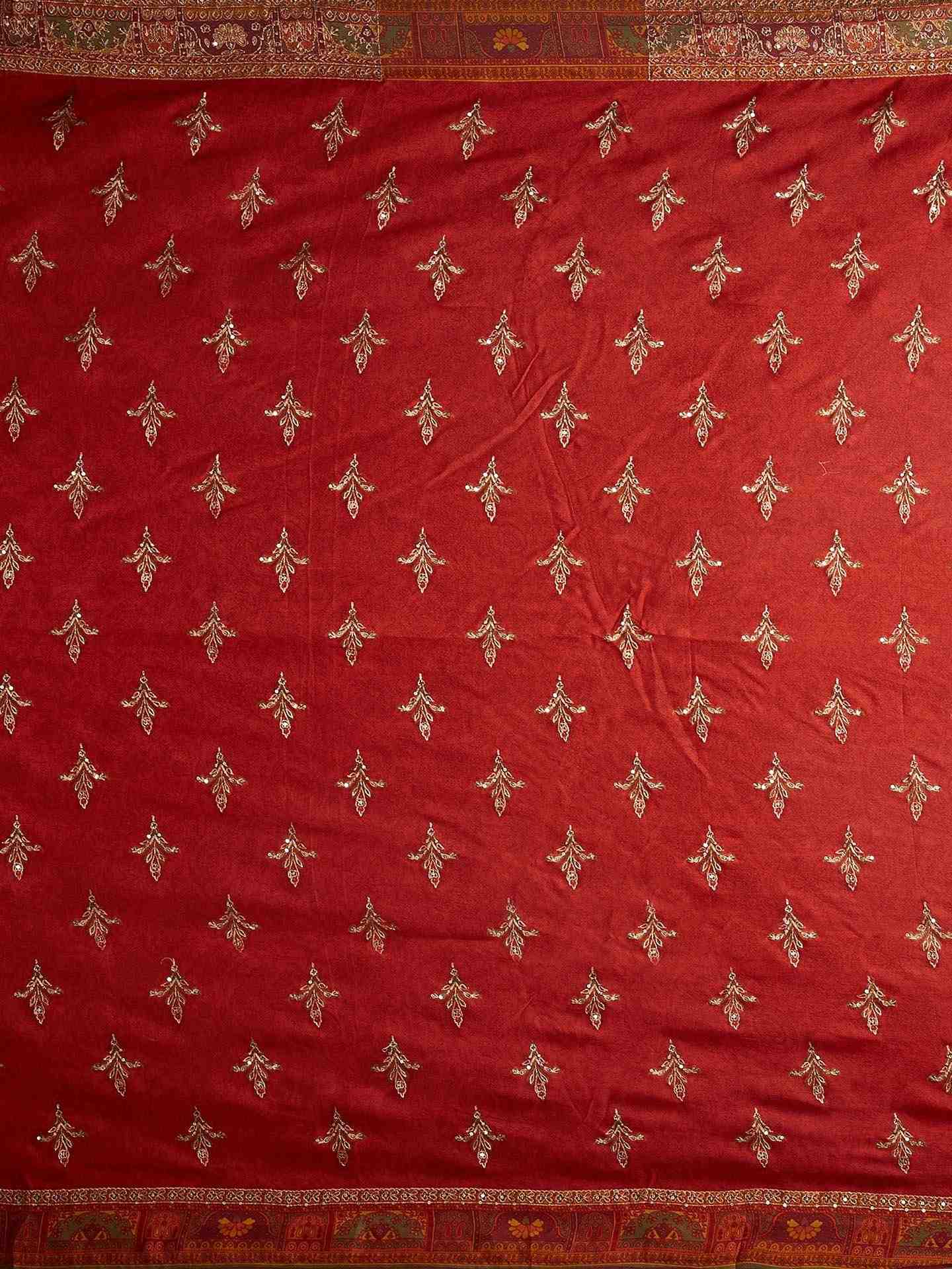 Yellow & Red Nagina Saree With Unstitched Blouse