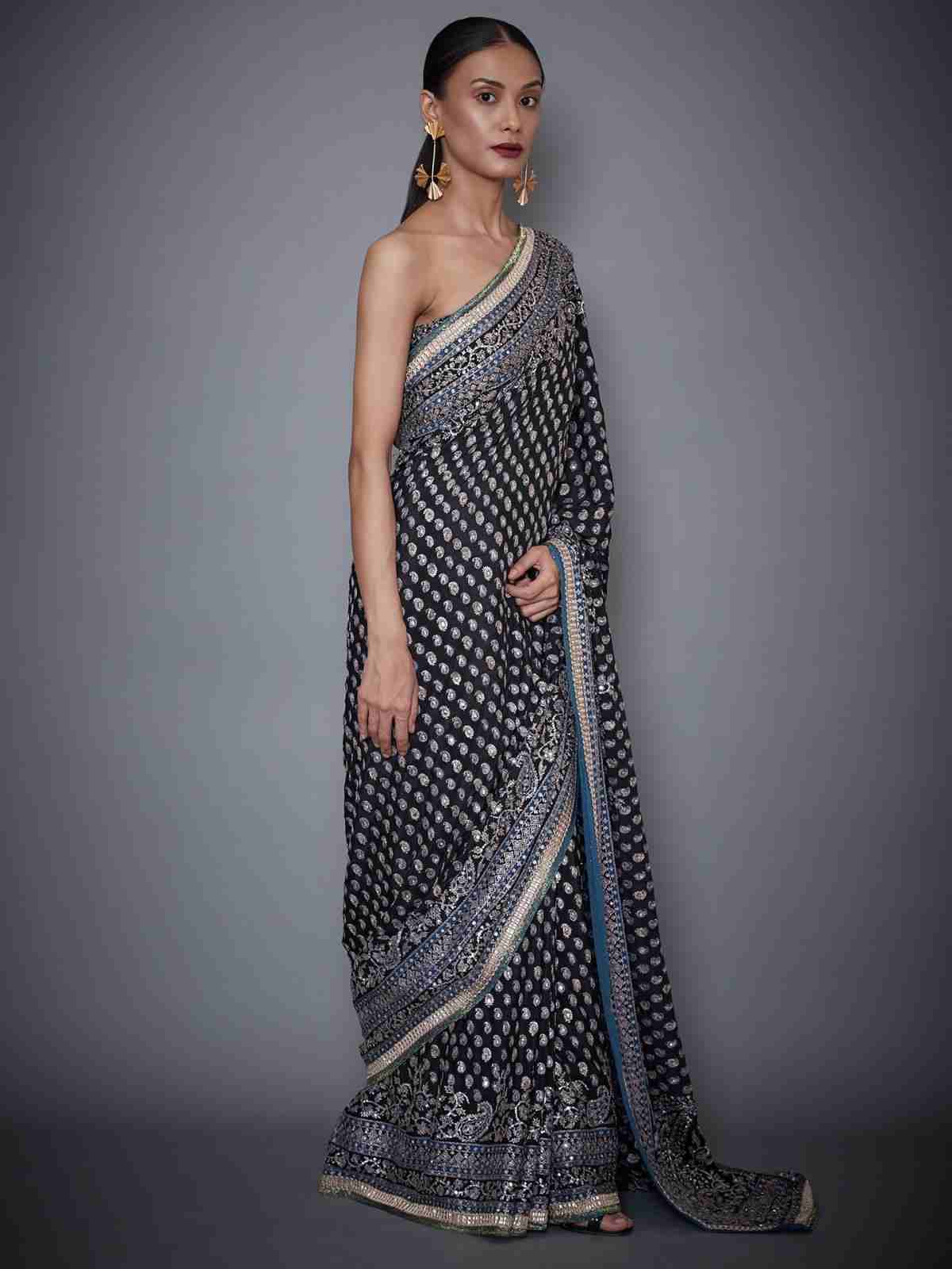 Black Sana Ari Saree With Unstitched Blouse